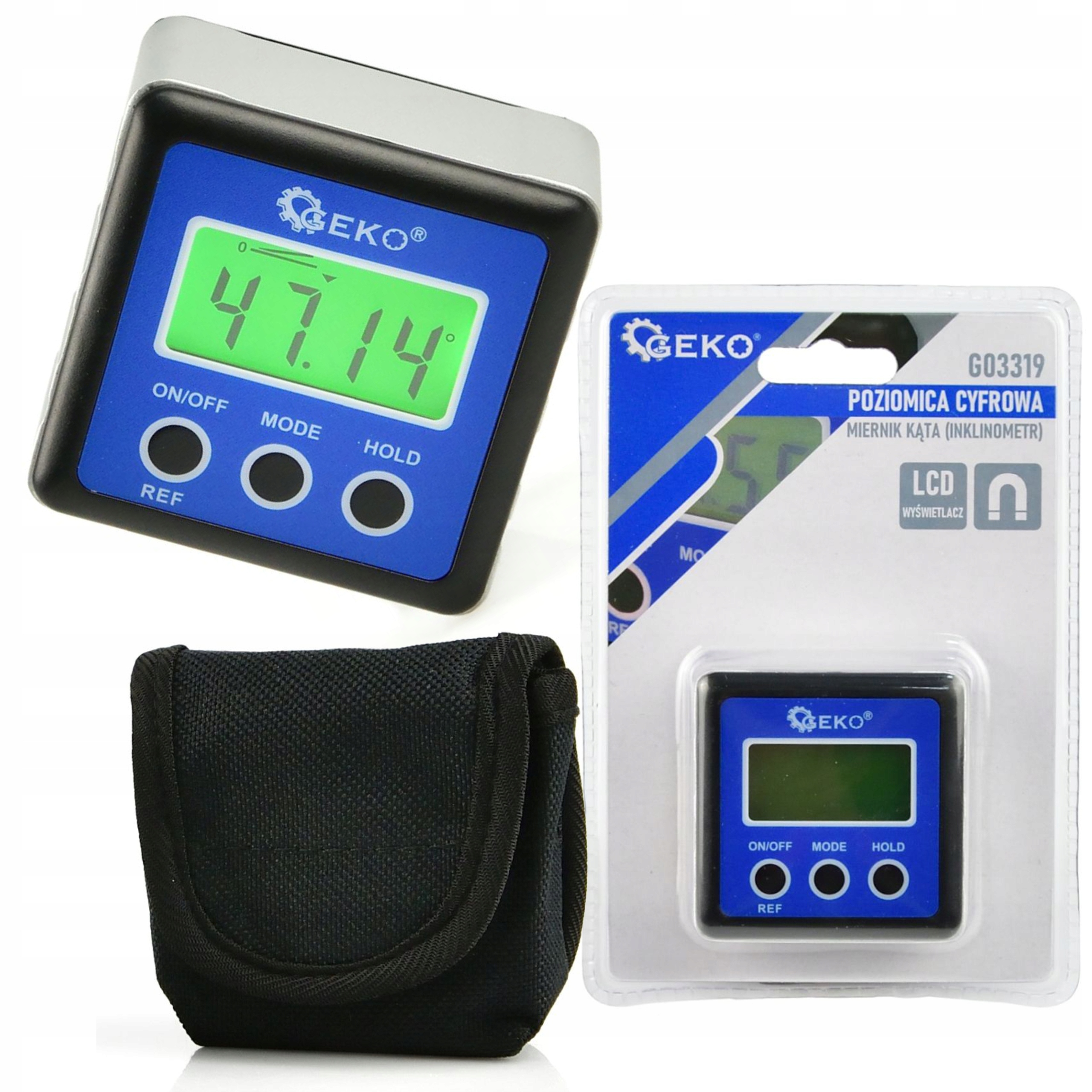 CYFROWY MIERNIK KĄTA KĄTOMIERZ LCD POZIOMICA Z MAGNESEM INKLINOMETR +ETUI