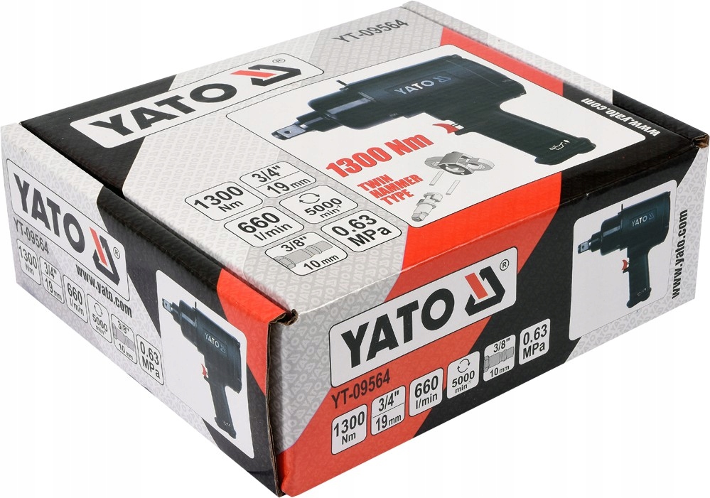 YATO KLUCZ UDAROWY PNEUMATYCZNY MOCNY DO KÓŁ NAPĘD 3/4" 1300 NM YT-09564