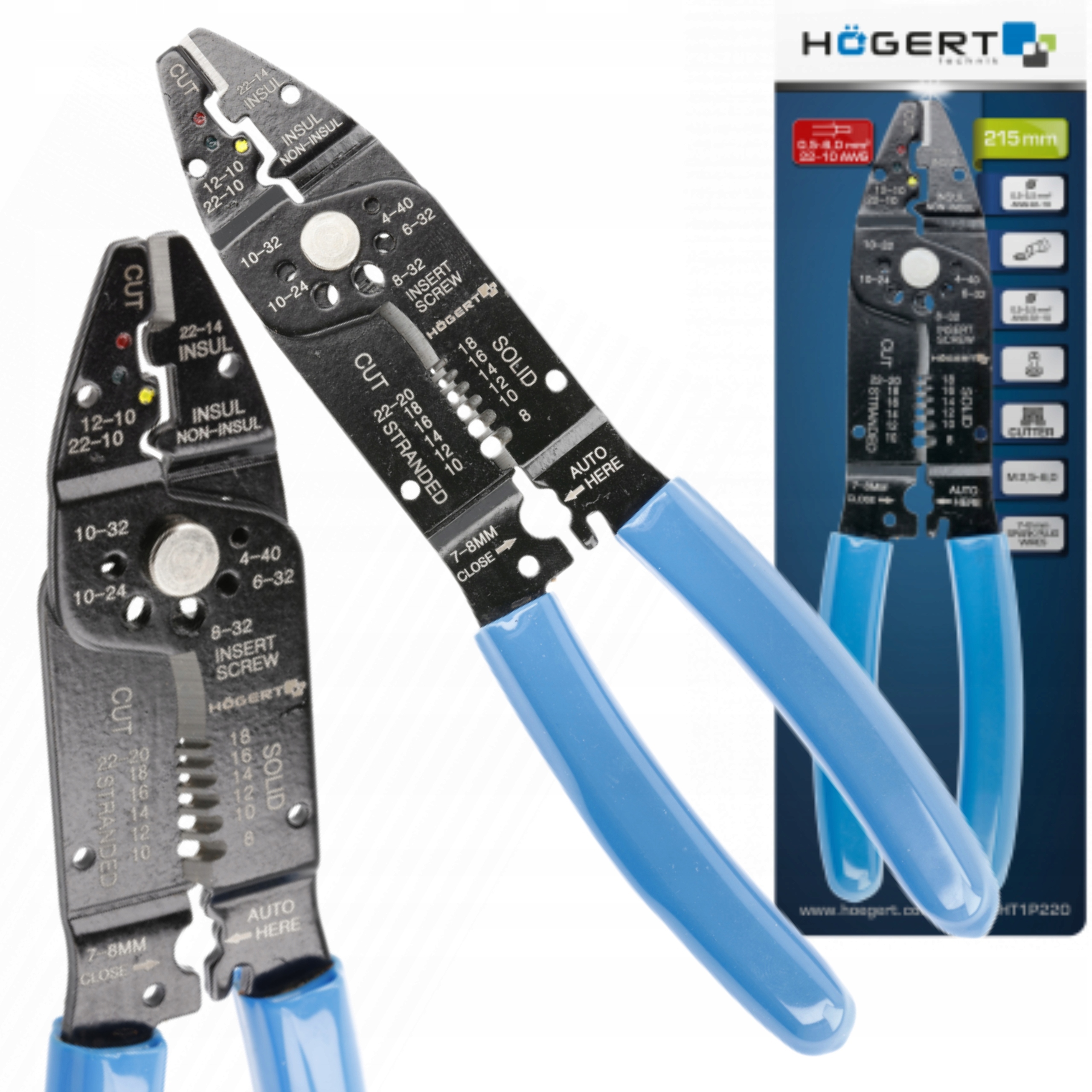 HOGERT SZCZYPCE DO ŚCIĄGANIA IZOLACJI 0.5 – 6.0 mm2 22-10 AWG 215mm HT1P220