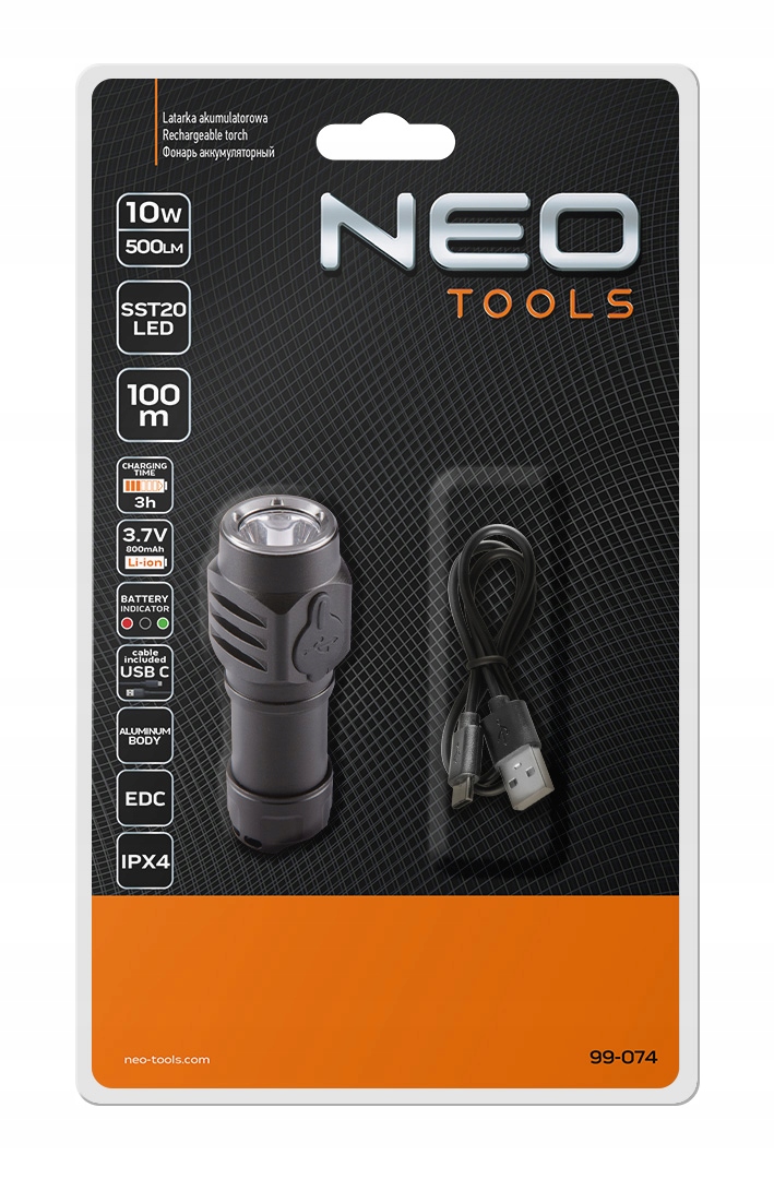 NEO LATARKA AKUMULATOROWA USB 500lm SST20 10W LED