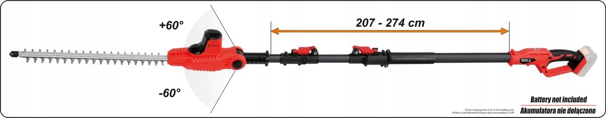 YATO NOŻYCE DOŻYWOPŁOTU NA WYSIĘGNIKU AKUMULATOROWE TELESKOPOWE 42 cm 18V