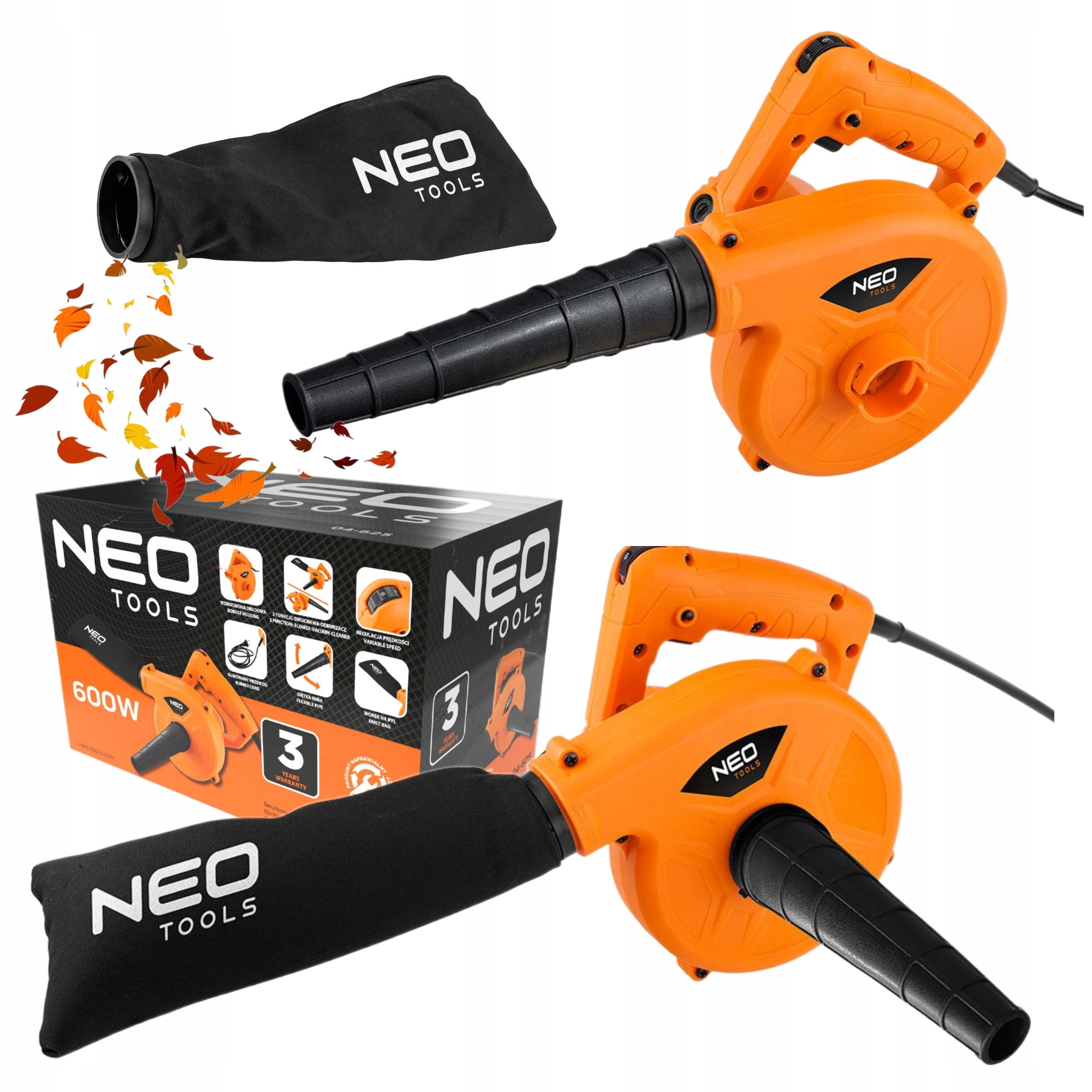 NEO DMUCHAWA ODKURZACZ 2w1 600W ELEKTRYCZNY REGULACJA + WOREK 0,6L 04-625