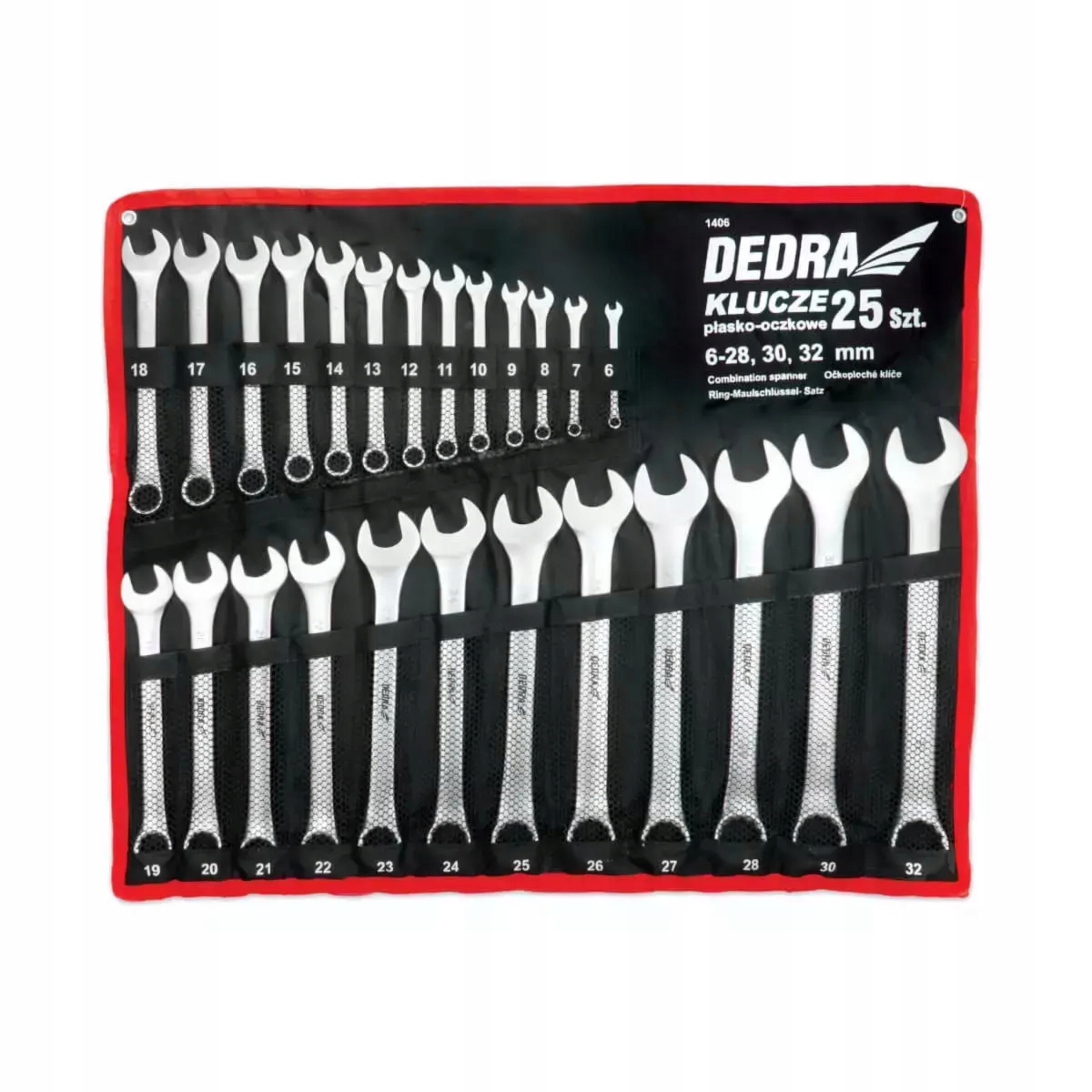 DEDRA ZESTAW KLUCZE PŁASKO-OCZKOWE 25 szt. CRV 6-32mm PŁACHTA 1406 PŁASKIE