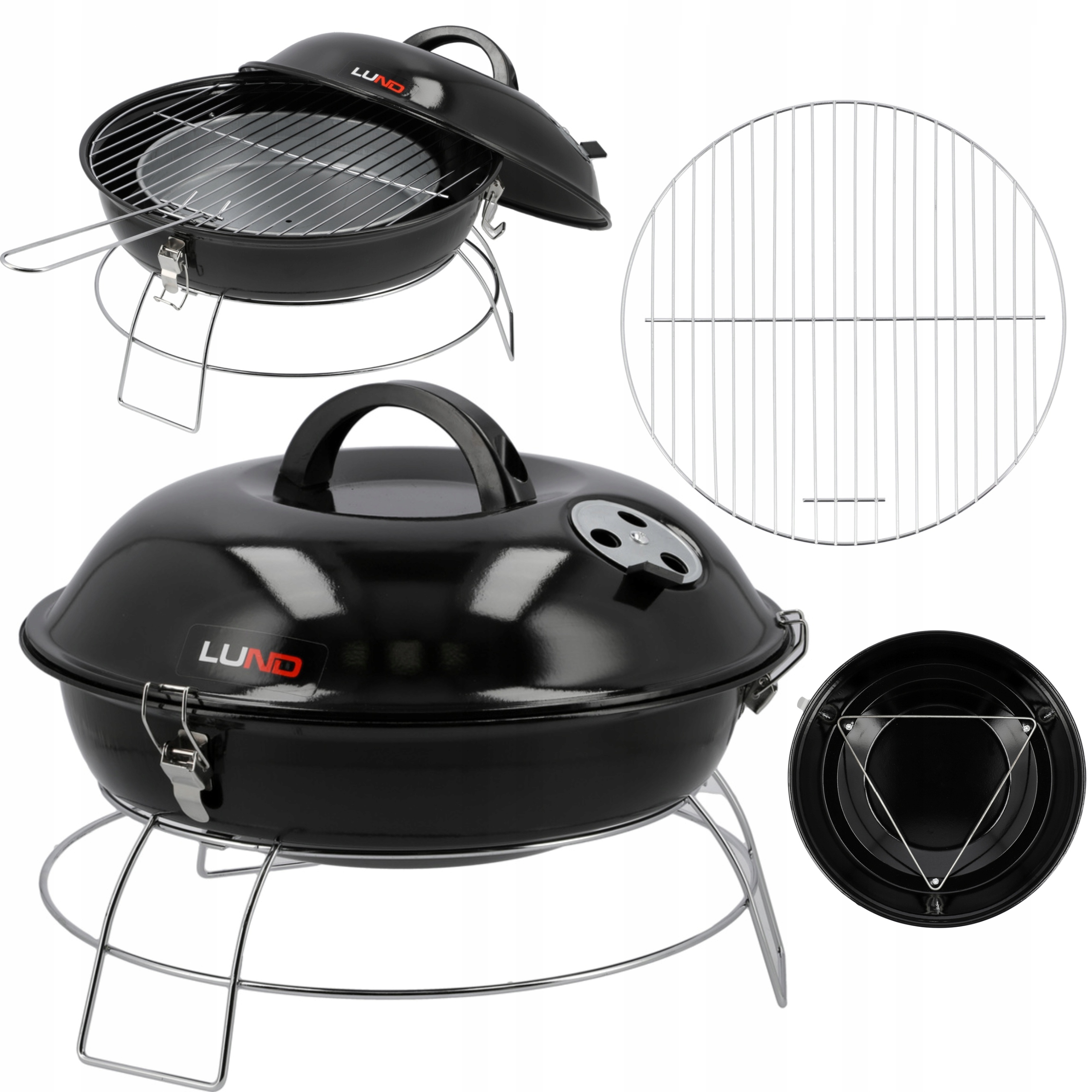LUND GRILL WĘGLOWY TURYSTYCZNY PRZENOŚNY Z POKRYWĄ RUSZT OKRĄGŁY 36CM 99921