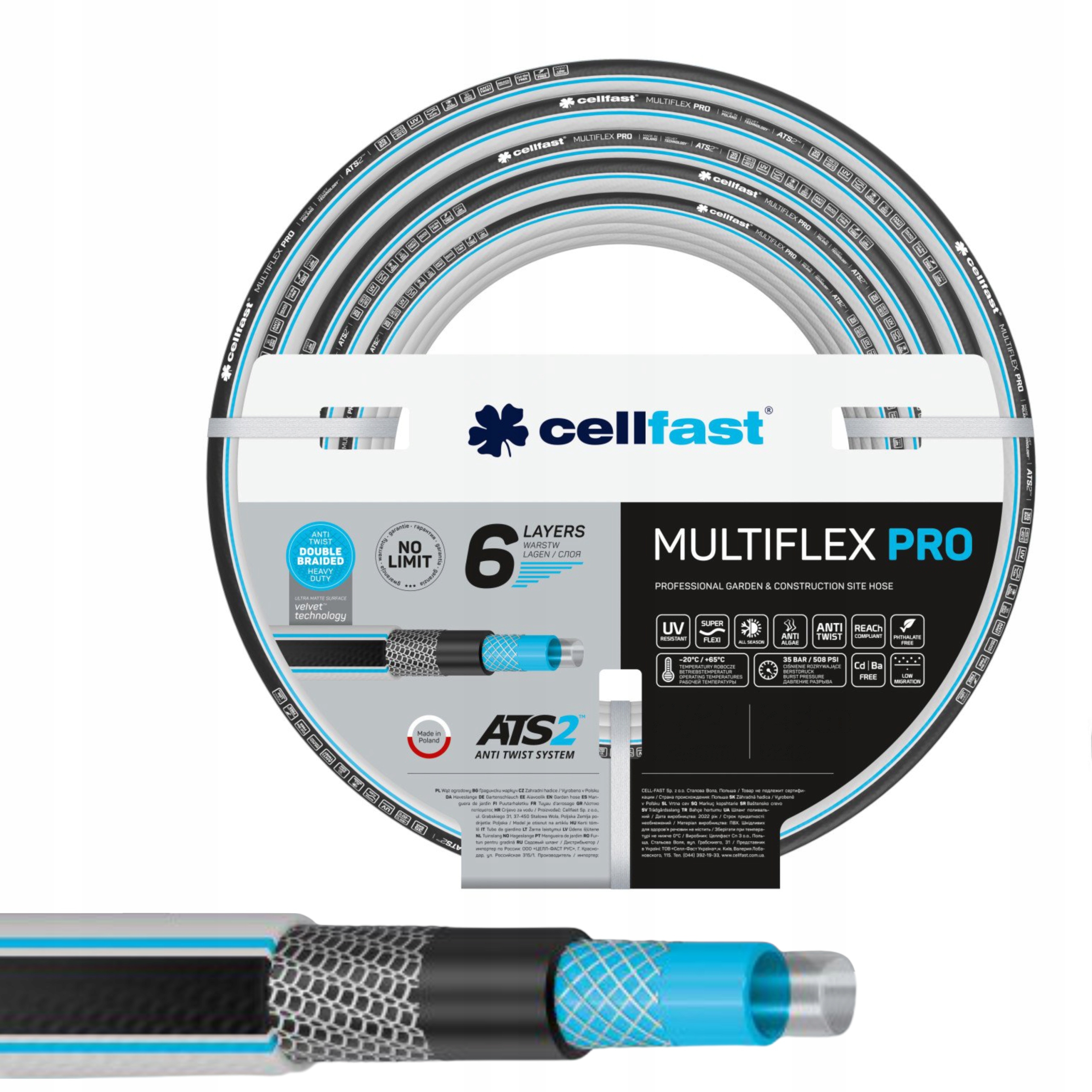 CELLFAST WĄŻ OGRODOWY 6-WARSTWOWY MULTIFLEX PRO ATS2 1CAL 10M 13-830 POLSKI