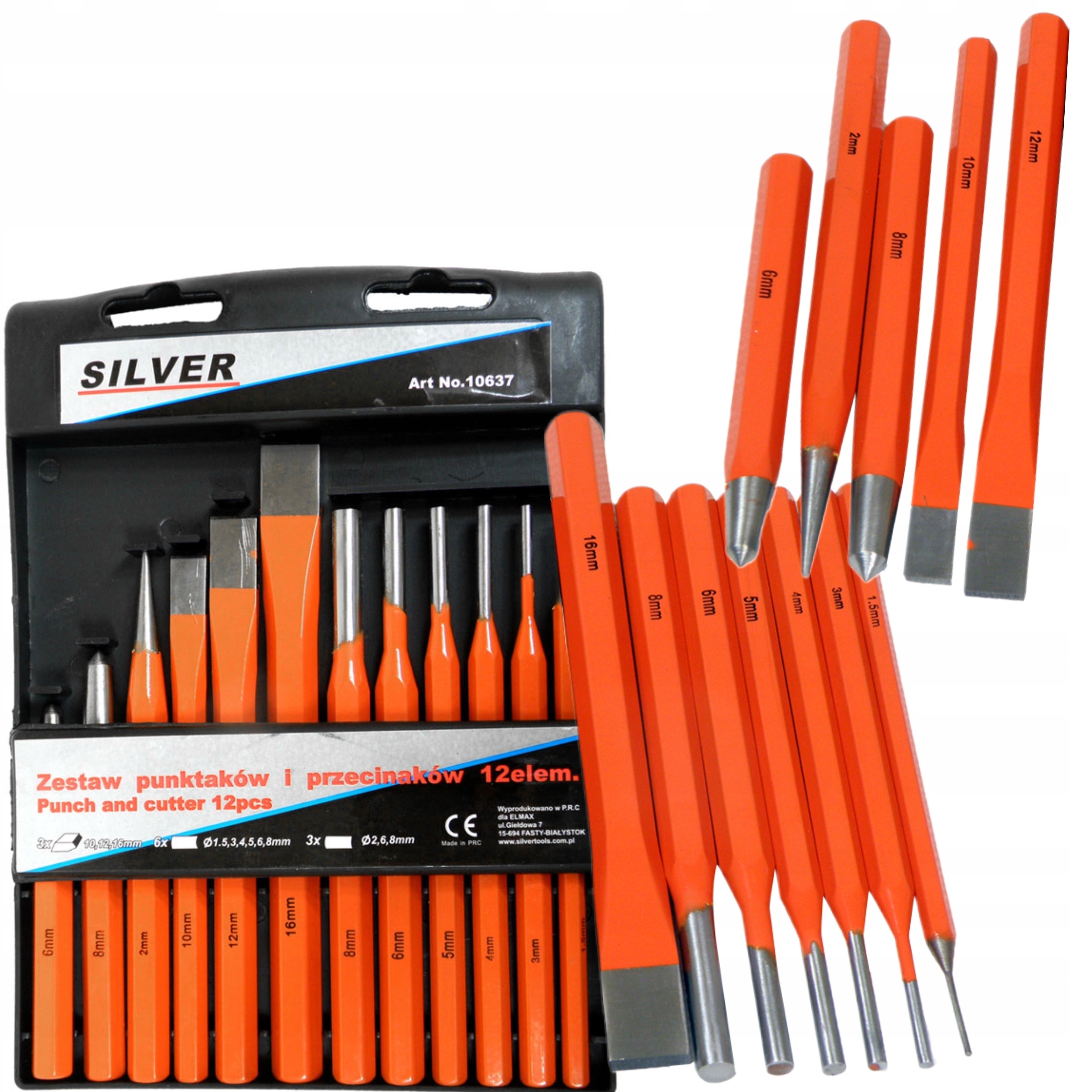 SILVER KOMPLET ZESTAW WYBIJAKÓW WYBIJAKI PRZECINAKI 12 SZT CLIP S10637