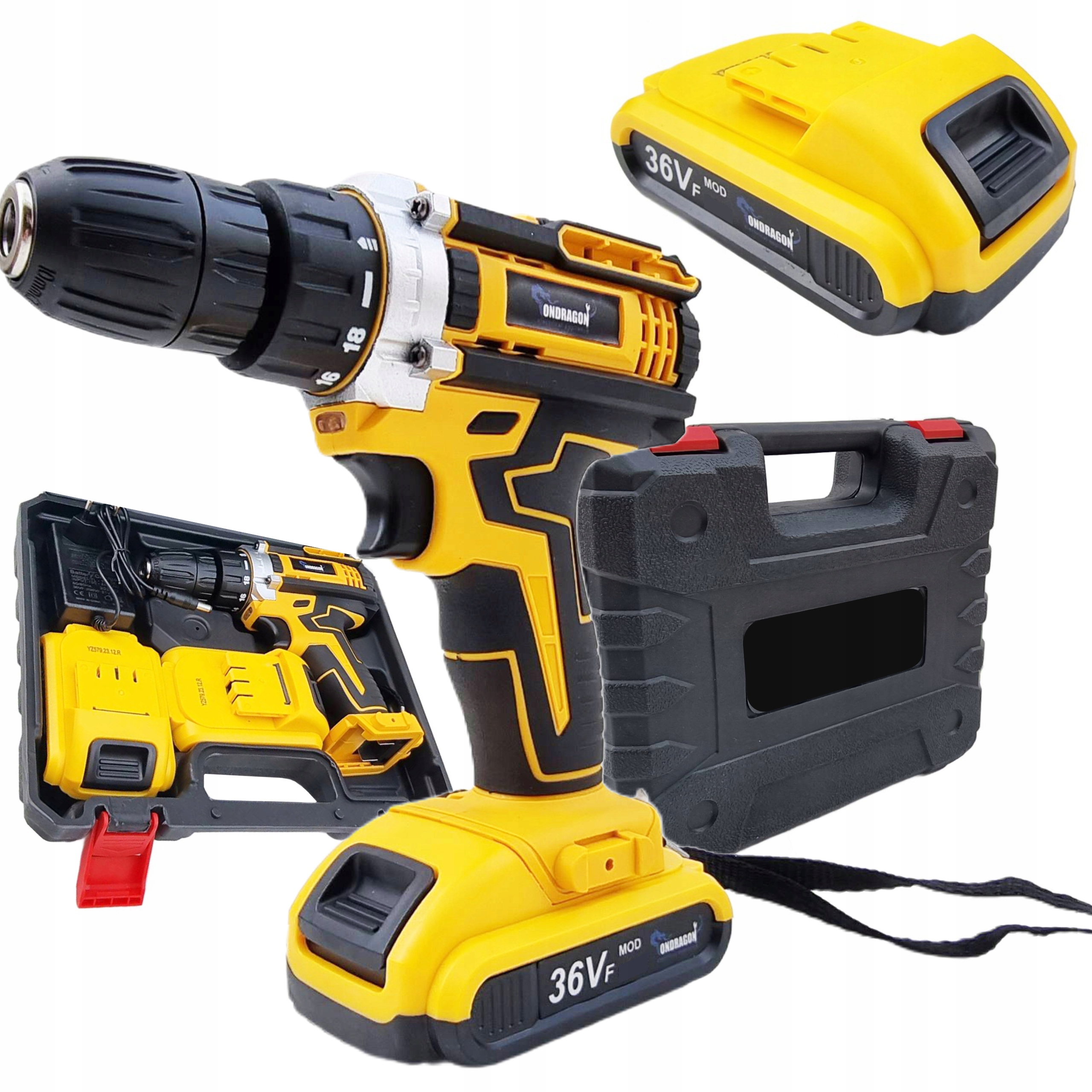 WIERTARKO WKRĘTARKA 36V AKUMULATOROWA WALIZKA LED 2x AKUMULATORY 4ah