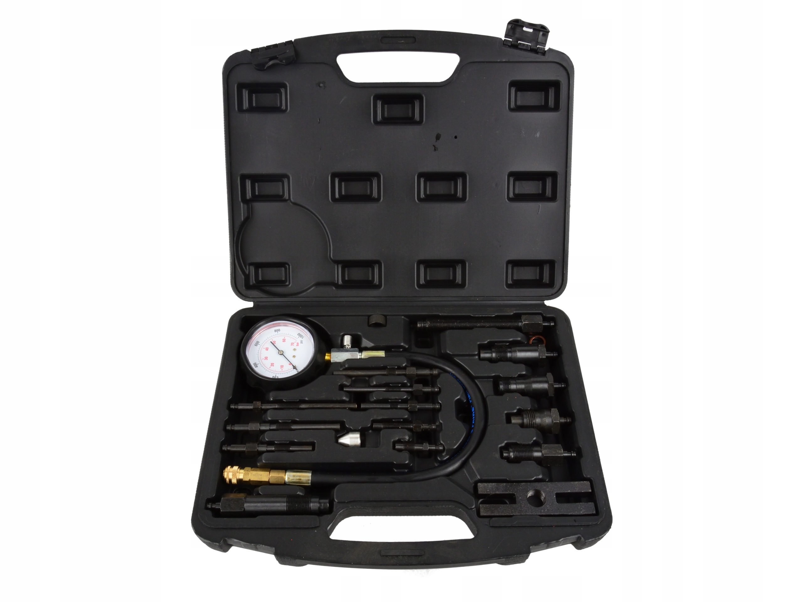 GEKO ZESTAW TESTER MIERNIK CIŚNIENIA SPRĘŻANIA DIESEL +ADAPTERY 17 SZTUK