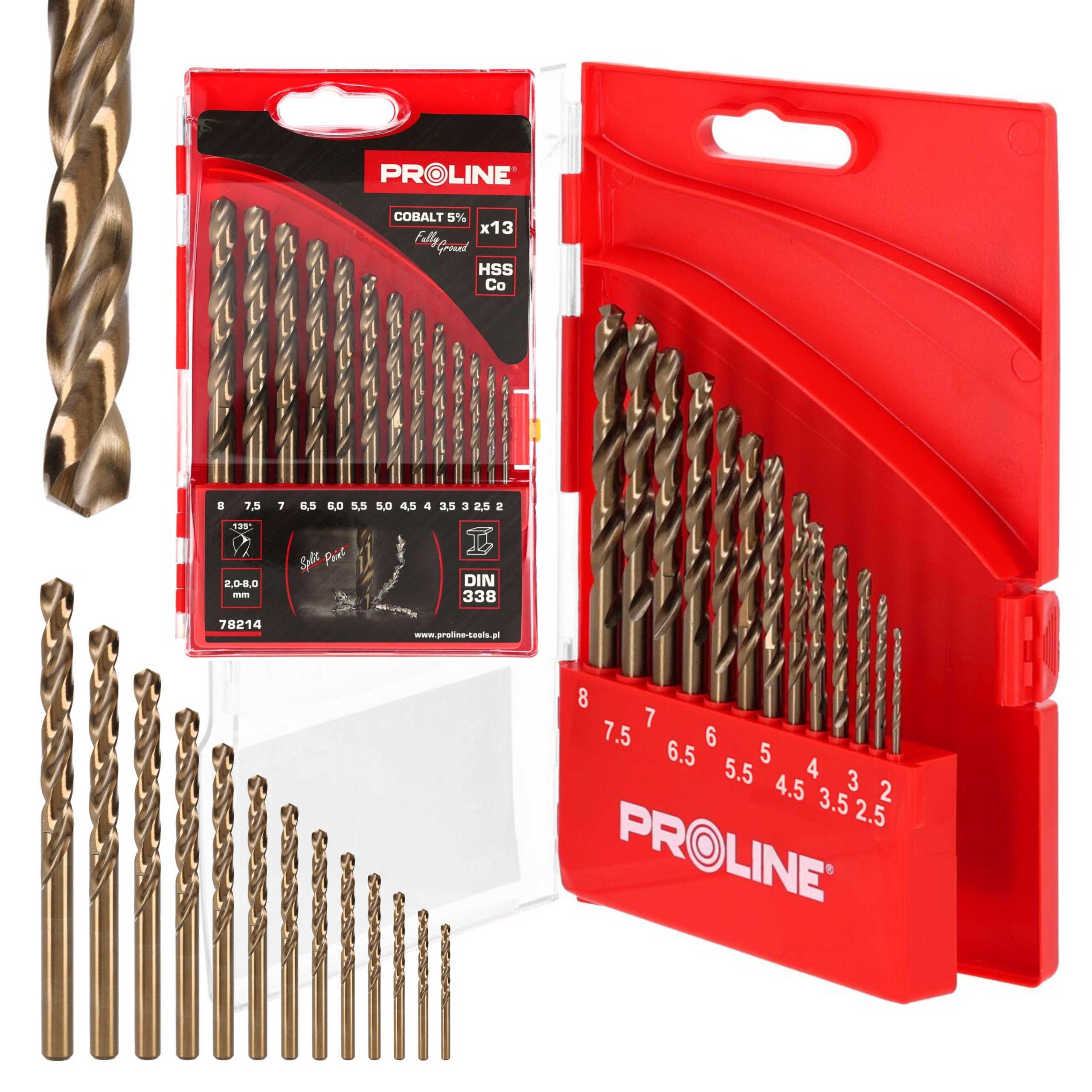 ZESTAW WIERTEŁ DO METALU HSSCO DIN338 13 SZTUK 2-8MM PROLINE 78214
