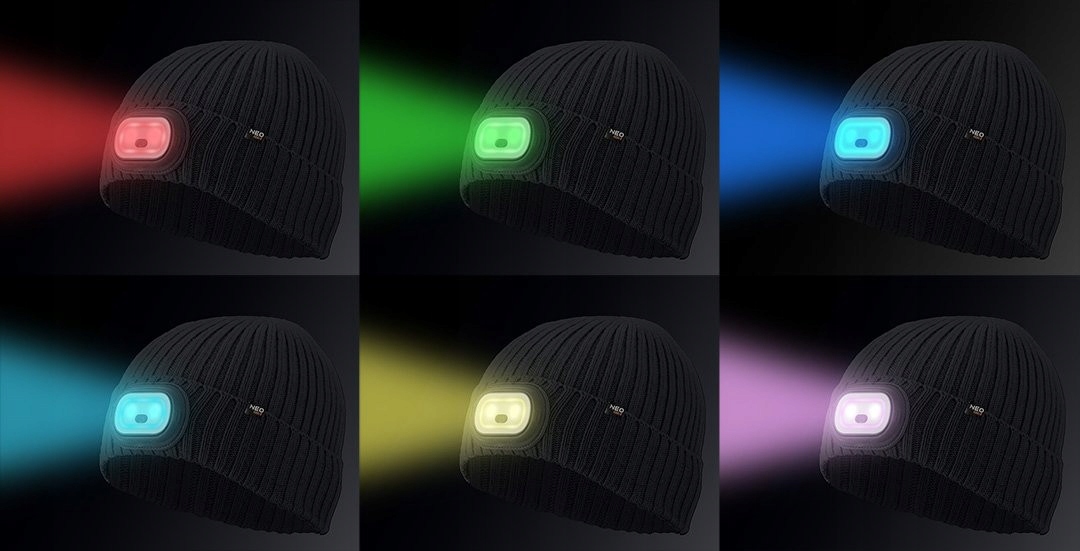NEO CZAPKA ROBOCZA Z LATARKĄ LED RGB CZOŁÓWKA 4 TRYBY ZIMOWA GRAFIT 81-627