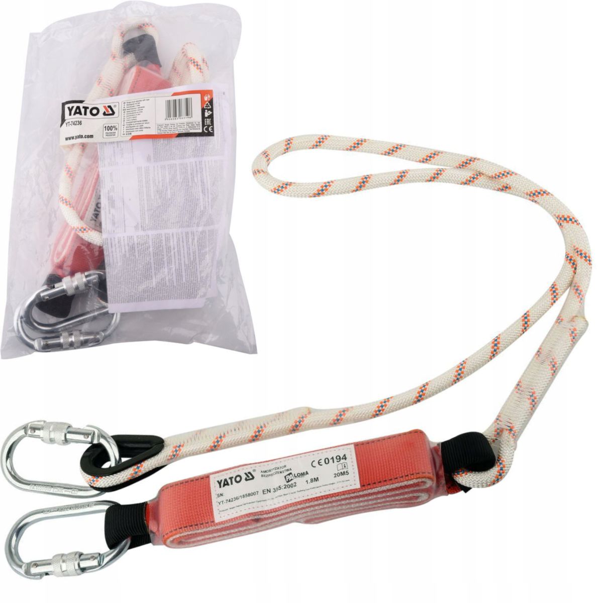 YATO AMORTYZATOR BEZPIECZEŃSTWA Z LINKĄ 1,8M LONŻA 2X KARABINKI YT-74236
