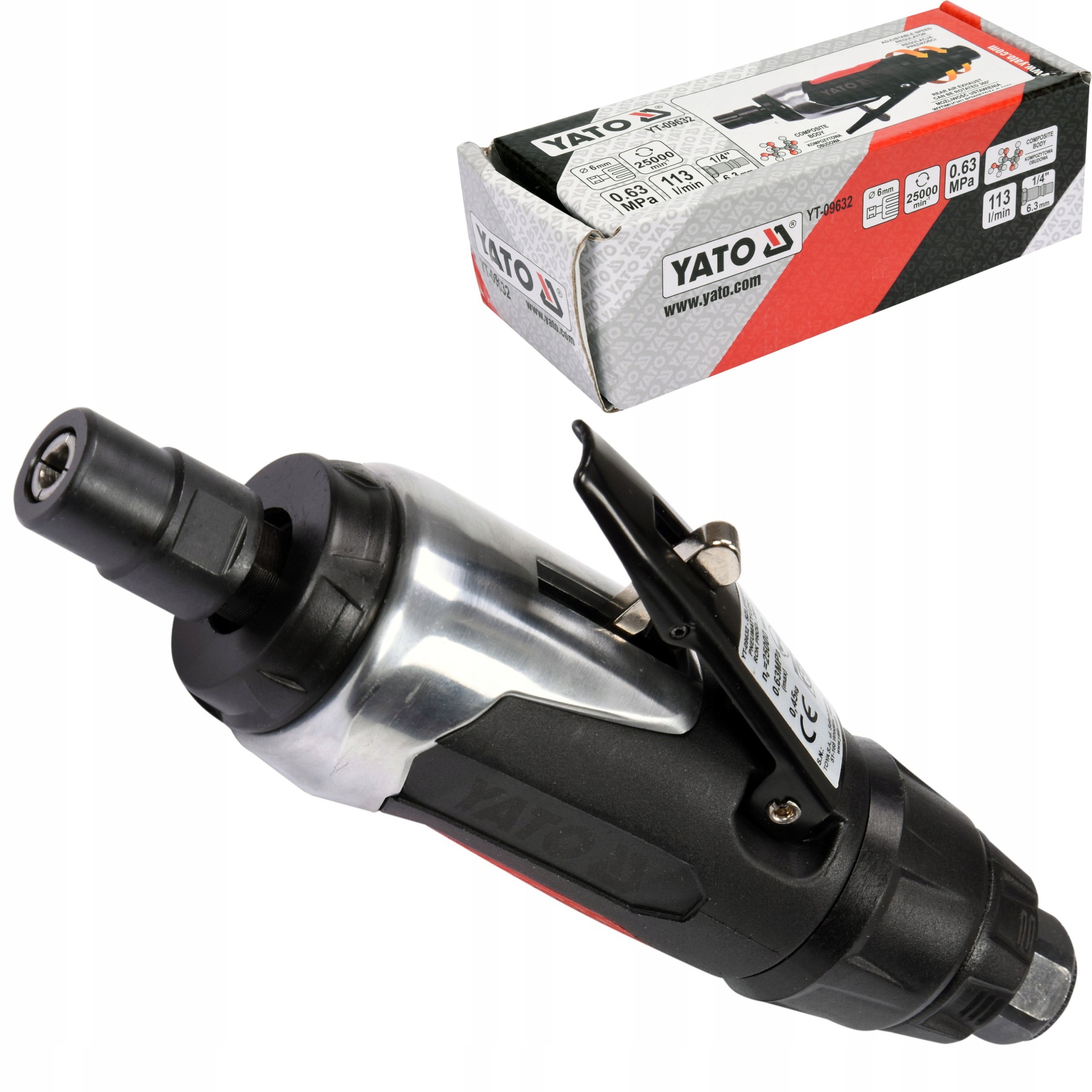 YATO SZLIFIERKA PROSTA PNEUMATYCZNA 6MM 1/4" REGULACJA PRĘDKOŚCI YT-09632