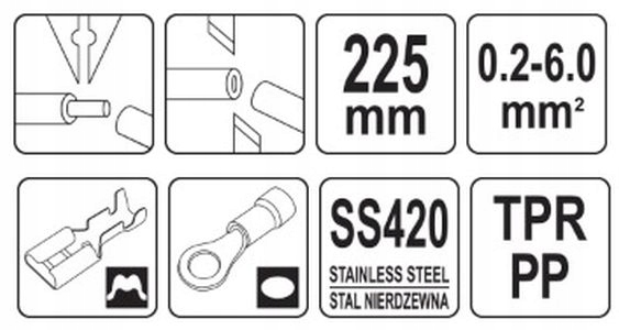YATO SZCZYPCE ŚCIĄGANIA IZOLACJI ZACISKARKA ŚCIĄGACZ IZOLACJI 225mm +OSTRZA