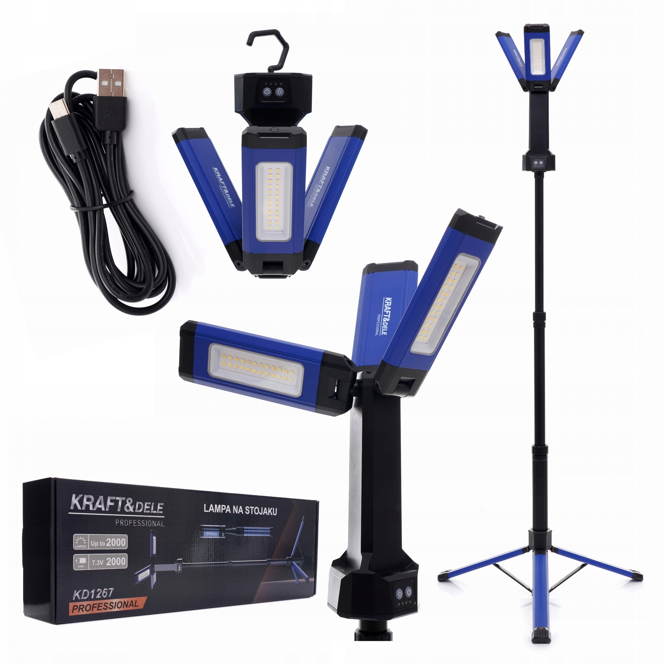 KRAFT&DELE LAMPA BUDOWLANA HALOGEN NA STOJAKU ZMIENNA 2000 LM 4000 AMH USB