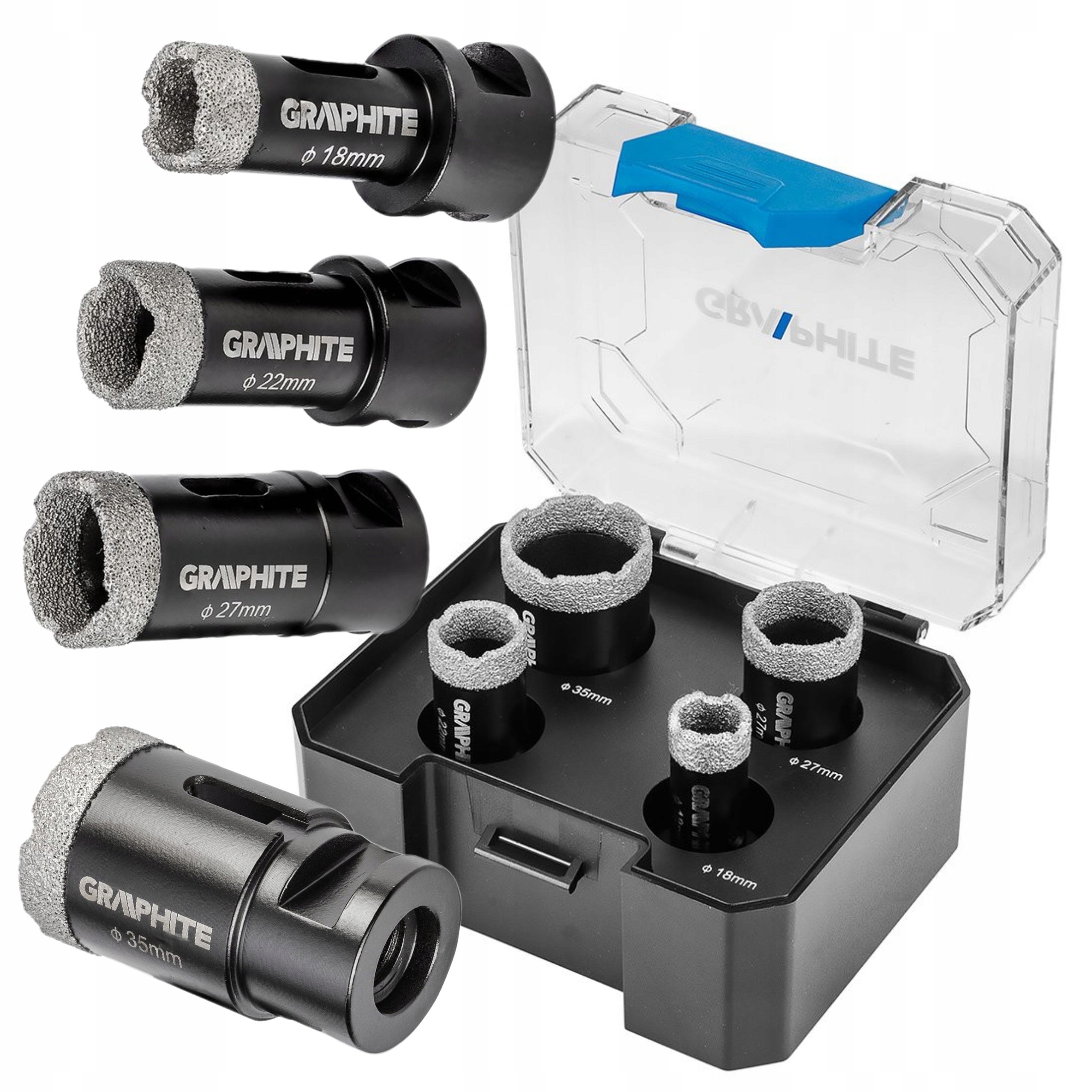 GRAPHITE OTWORNICE DIAMENTOWE (18, 22, 27, 35 MM) 4 ELEM. WALIZKA 55H318