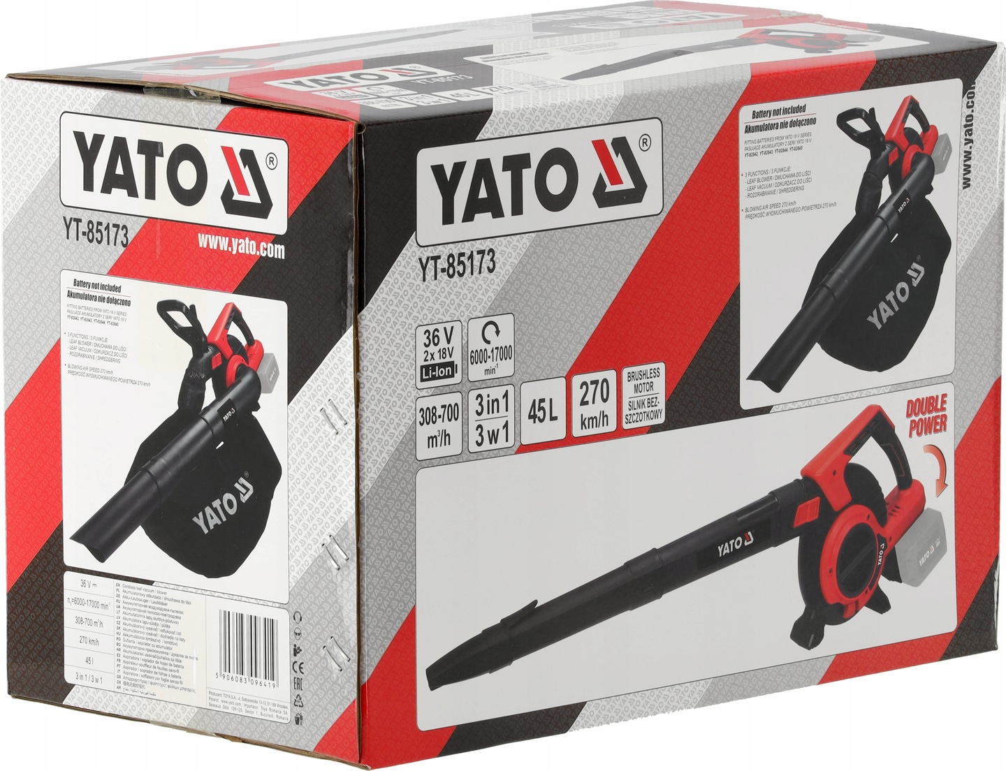 YATO DMUCHAWA ODKURZACZ DO LIŚCI 36V AKUMULATOROWA 2x18V KORPUS BEZ BATERII