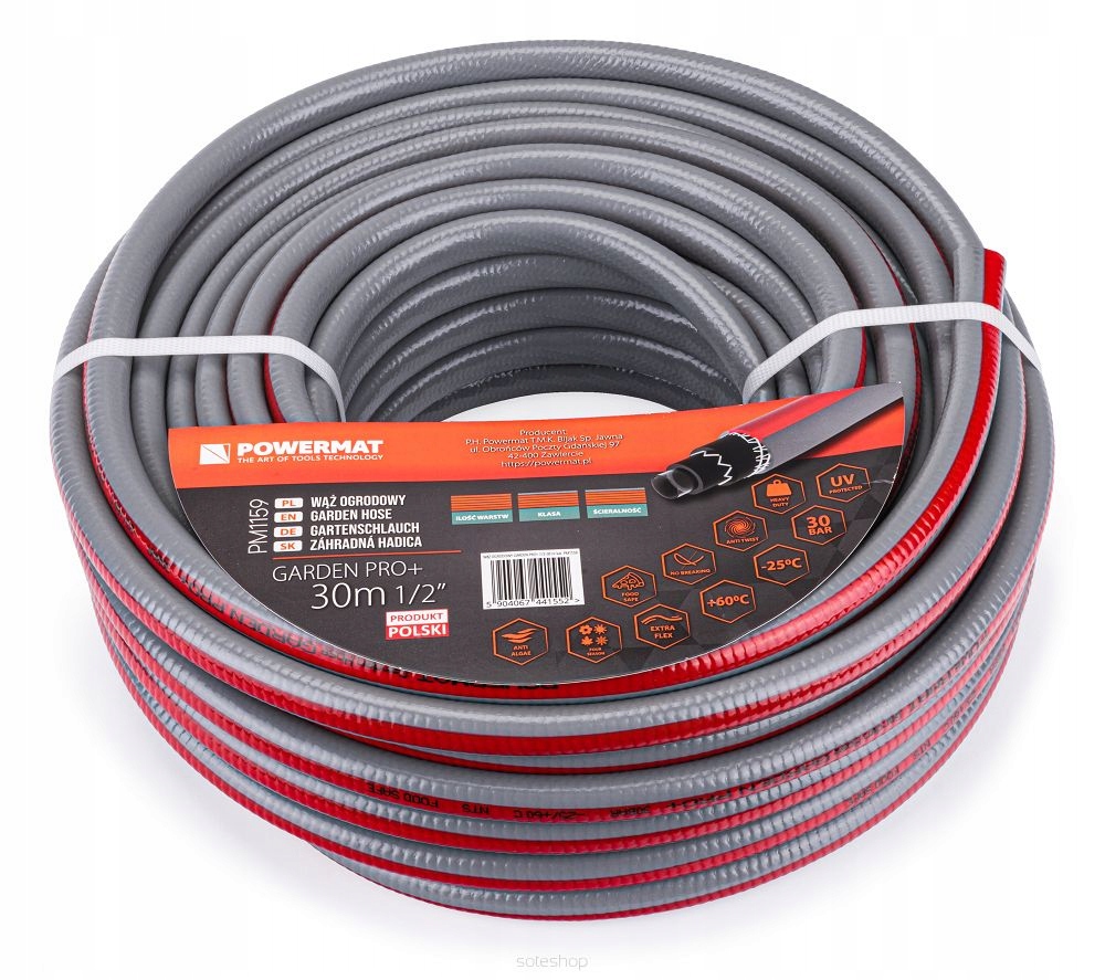 WĄŻ OGRODOWY ZBROJONY 6-WARSTWOWY 30BAR 1/2" 50M + ZŁĄCZKI KOŃCÓWKI POLSKI