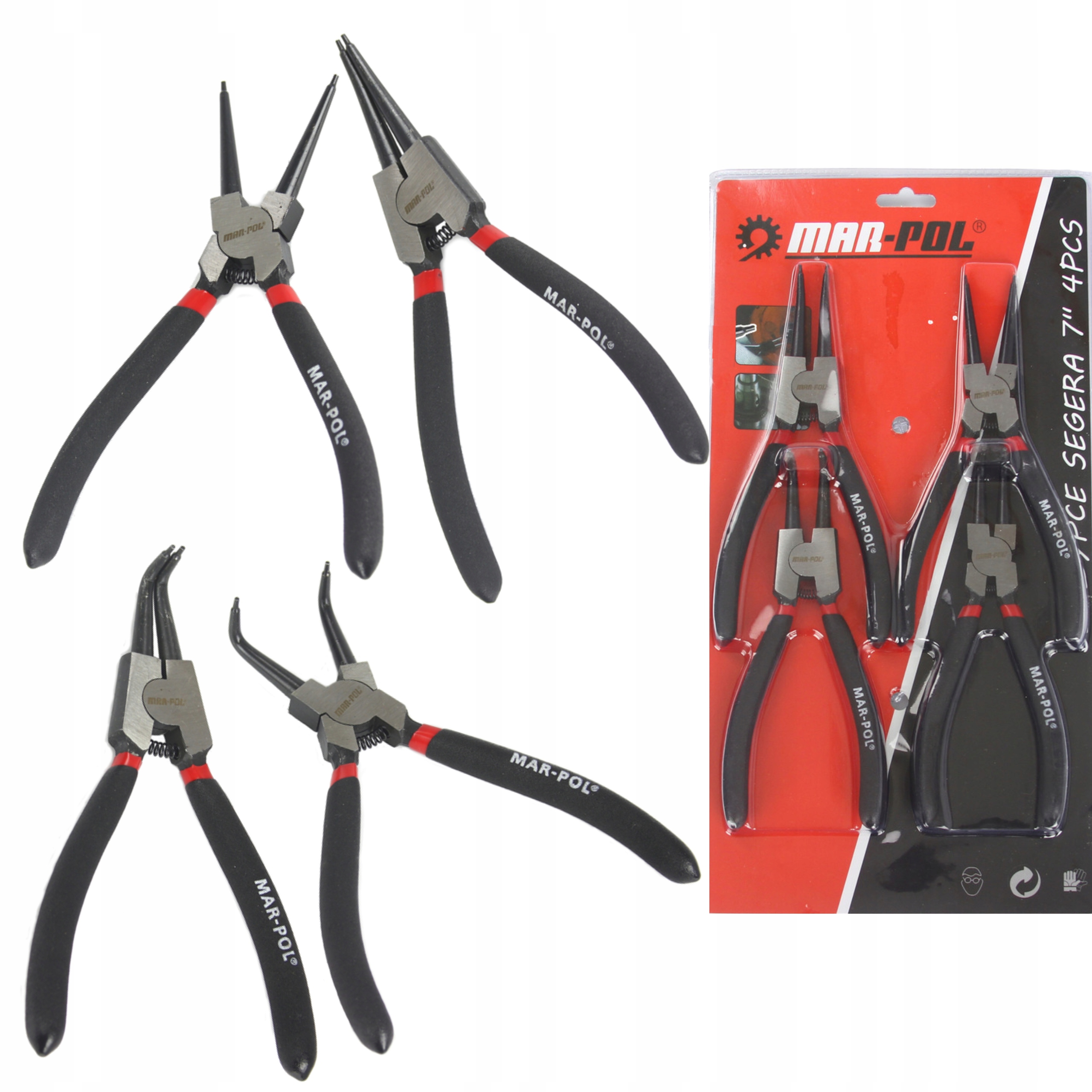 ZESTAW SZCZYPCE DO PIERŚCIENI SEGERA 7'' 180MM 4 ELEMENTY PROSTE WYGIĘTE
