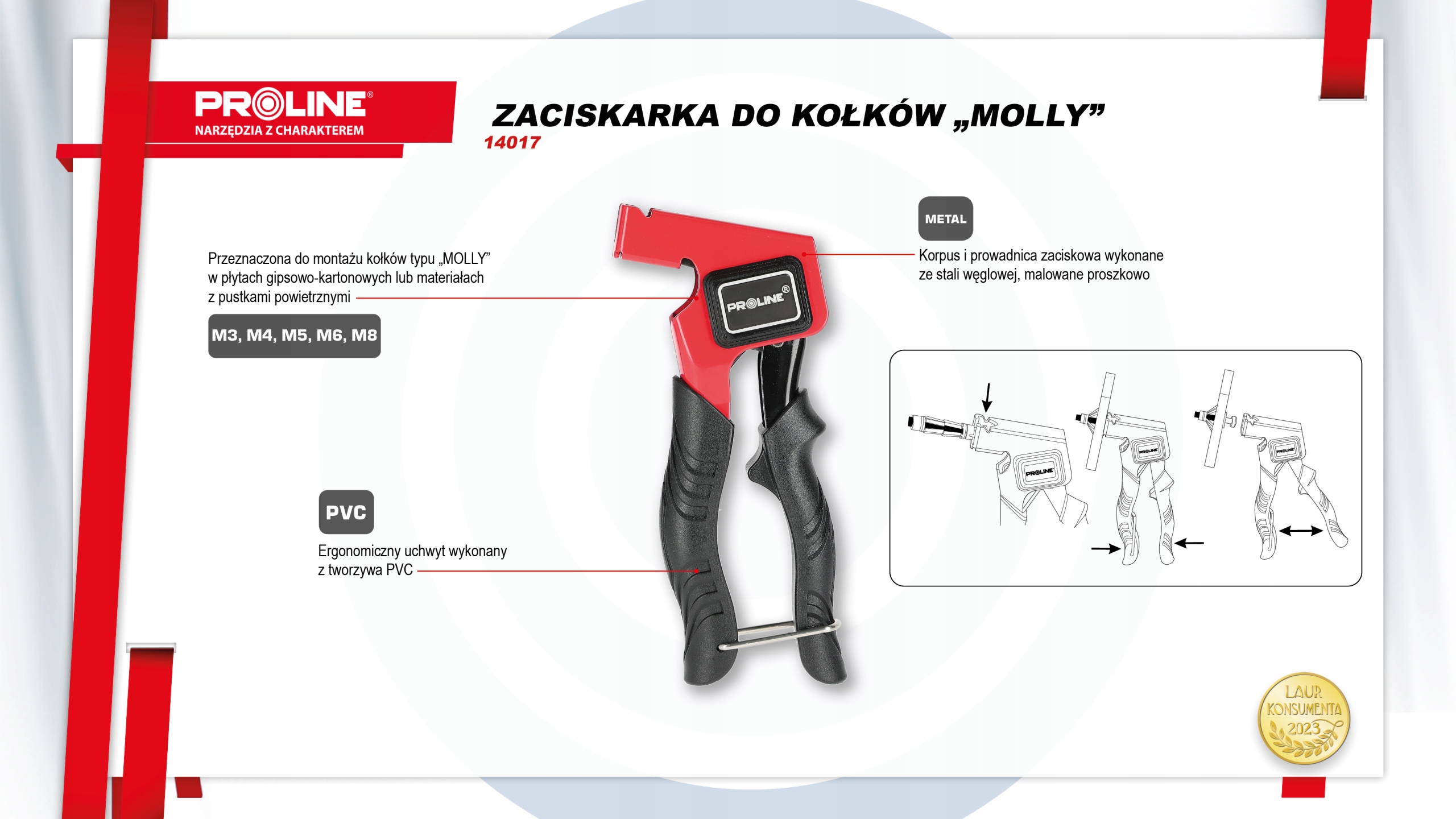 PROLINE ZACISKARKA PISTOLET DO KOŁKÓW ŚRUB MOLLY 175MM/7" M3 M4 M5 M6 M8