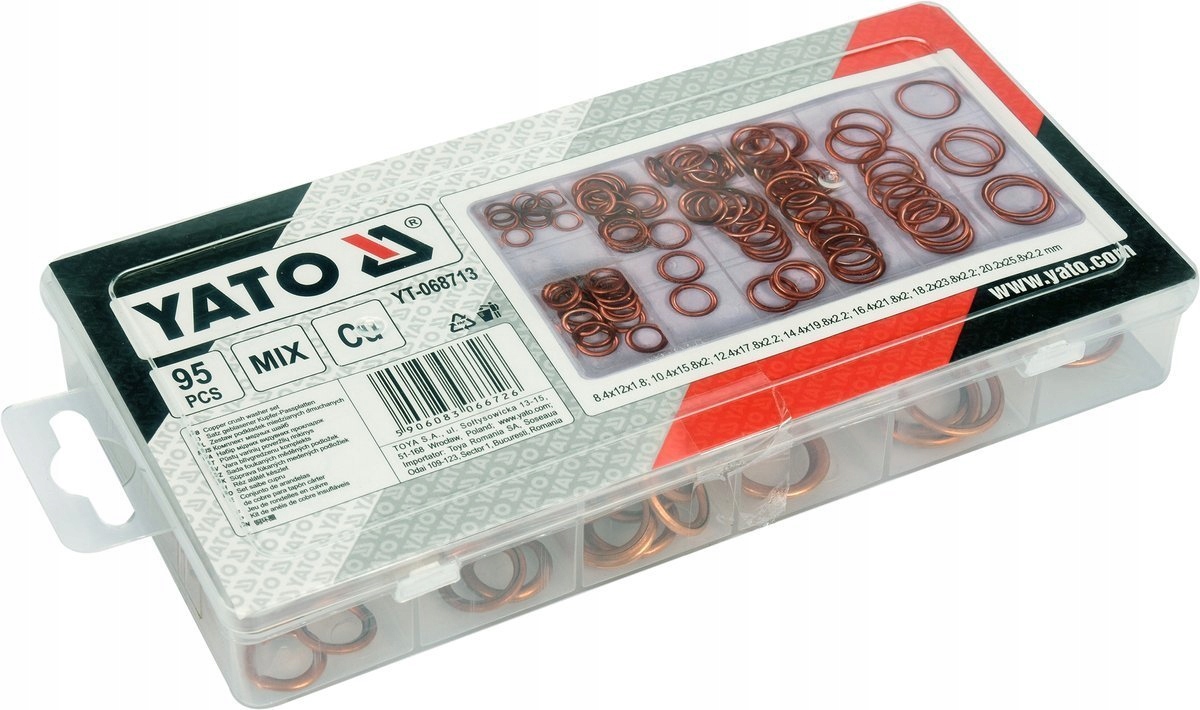 YATO PODKŁADKI MIEDZIANE DMUCHANE ZESTAW PODKŁADEK MIEDZIANYCH MIEDŹ 95 EL