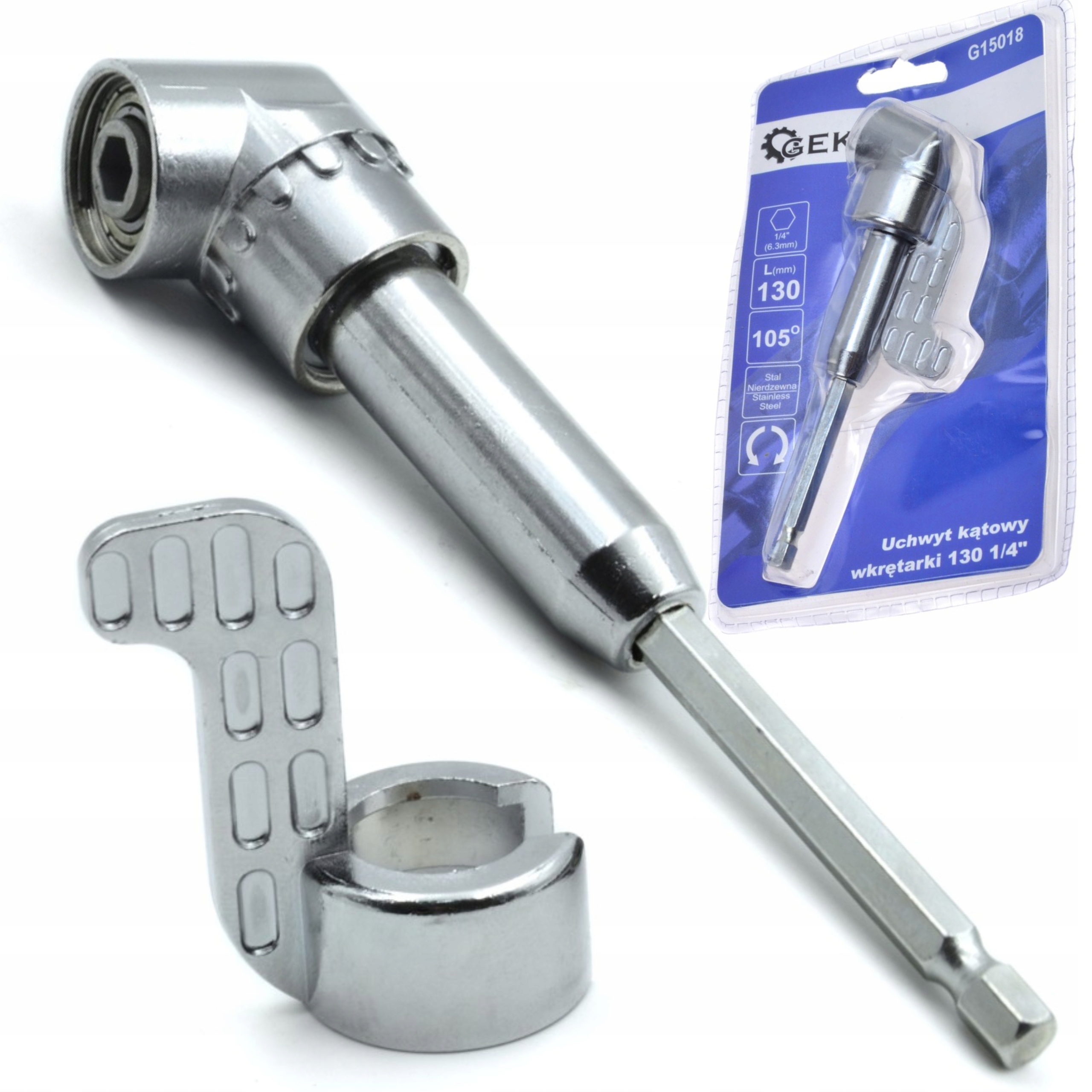 GEKO UCHWYT WKRĘTARKI PRZYSTAWKA BITÓW KĄTOWY ADAPTER 130MM 1/4" G15018