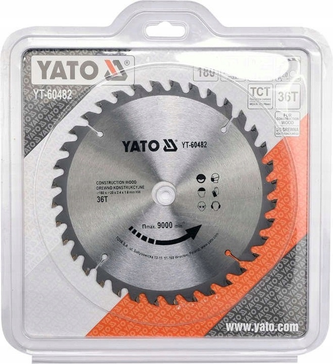 YATO TARCZA WIDIOWA Z WĘGLIKIEM WOLFRAMU DO DREWNA 180X36TX20MM YT-60482