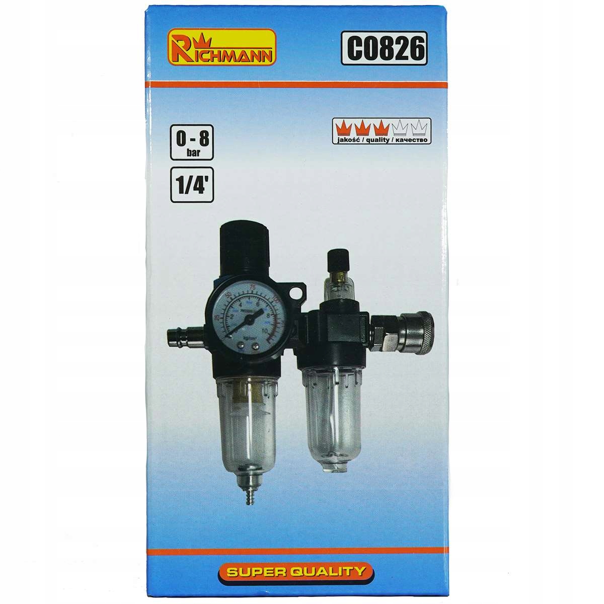 RICHMANN C0826 FILTR POWIETRZA PODWÓJNY Z REDUKTOREM, ODWADNIACZ 1/4'