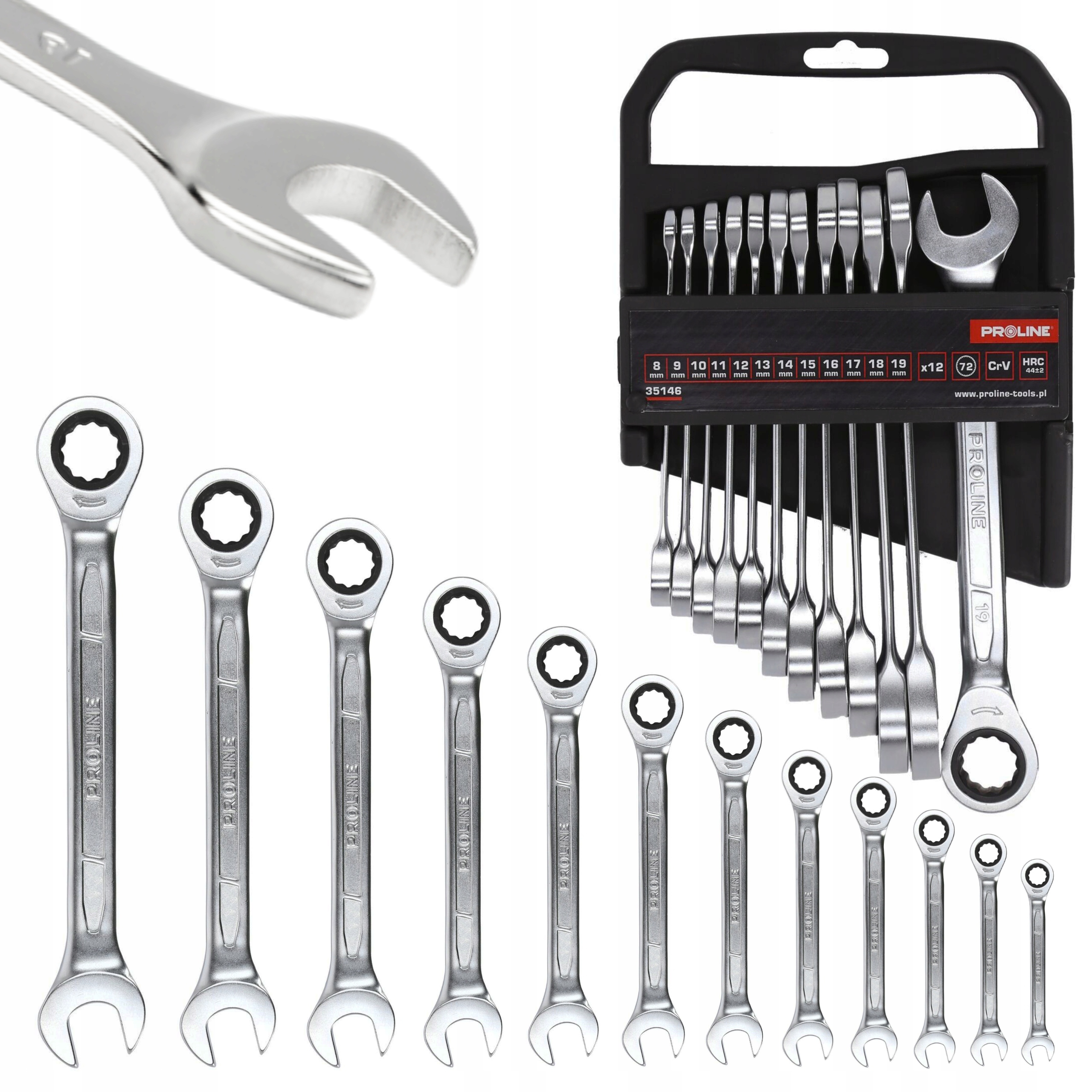 PROLINE ZESTAW KLUCZY OCZKOWO-PŁASKICH Z GRZECHOTKĄ 12 SZTUK 8-19MM 35146