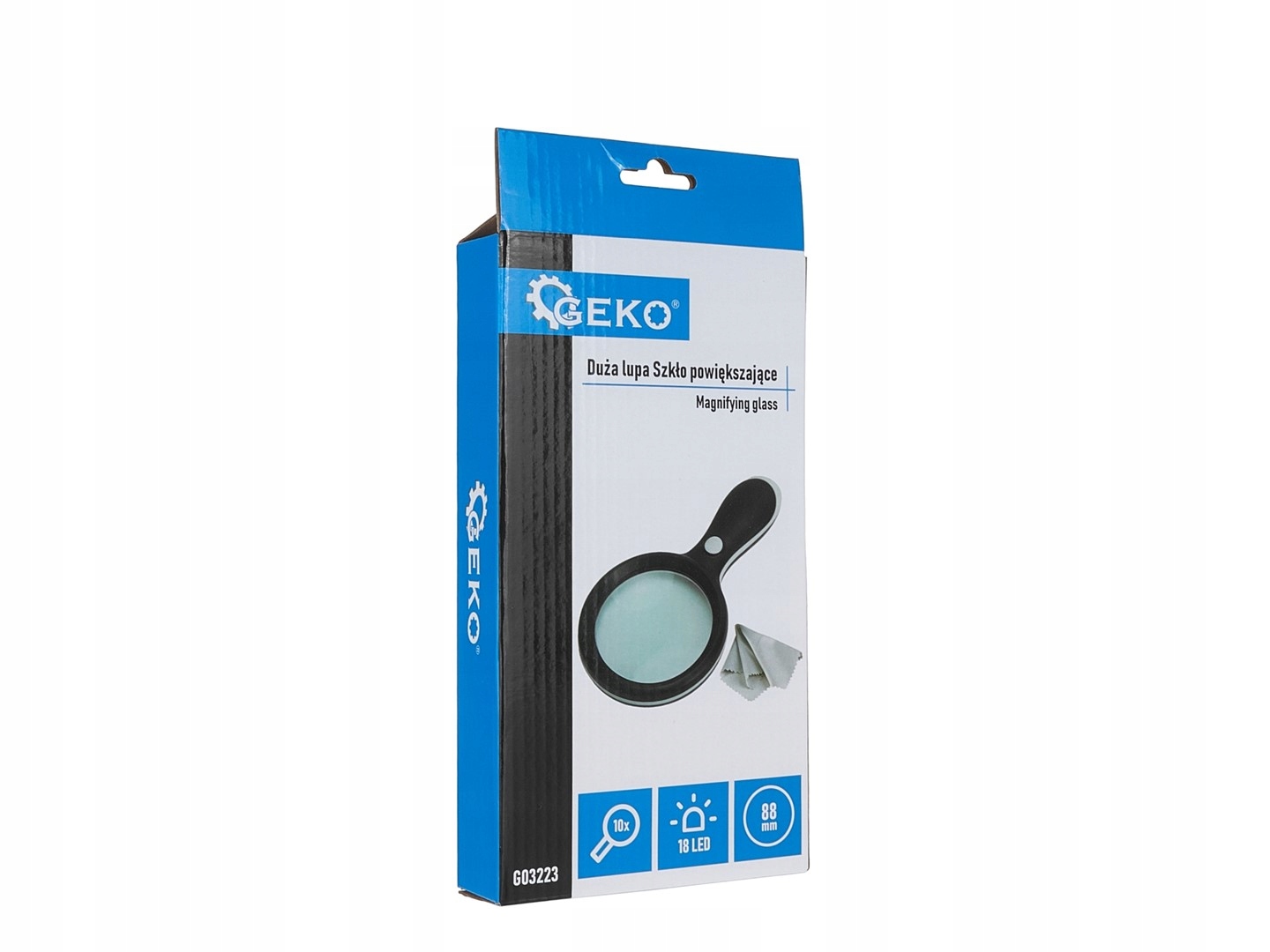 GEKO LUPA SZKŁO POWIĘKSZAJĄCE 10X Z PODŚWIETLENIEM 18 DIOD LED 88MM G03223
