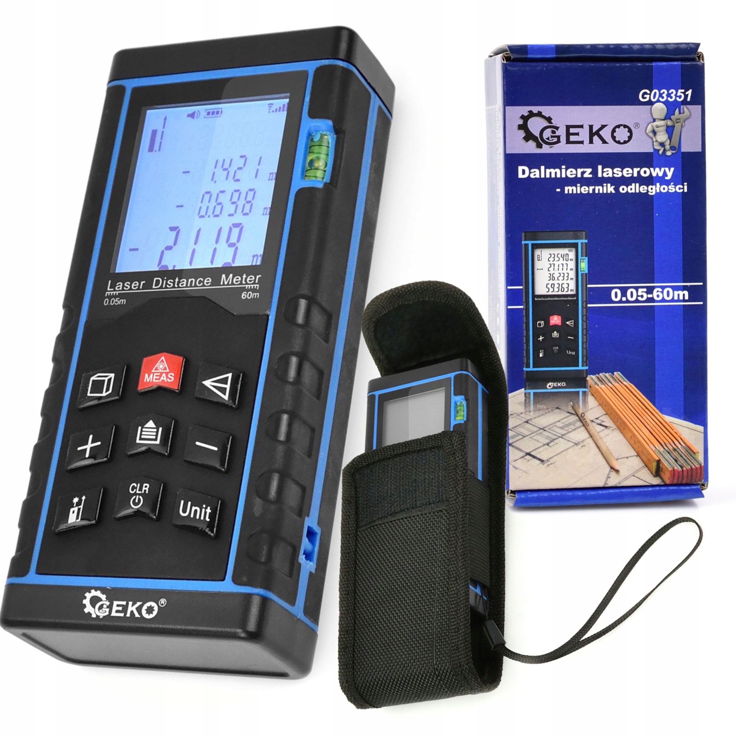 DALMIERZ LASEROWY CYFROWY MIERNIK ODLEGŁOŚCI 60M MIARA DOKŁADNOŚĆ 1,5MM
