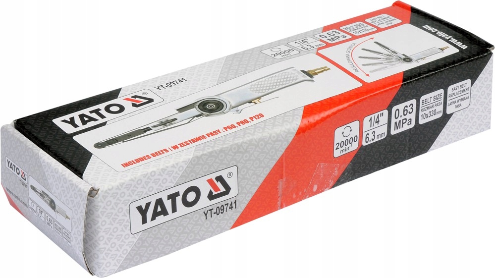 YATO SZLIFIERKA TAŚMOWA CZOŁG PNEUMATYCZNA 10x330 REGULACJA KĄTA YT-09741