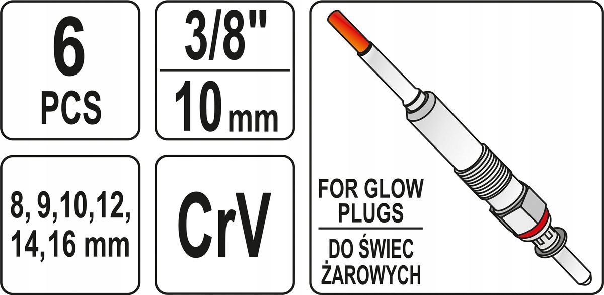 ZESTAW KLUCZY DO ŚWIEC ŻAROWYCH 6szt YT-05339 YATO