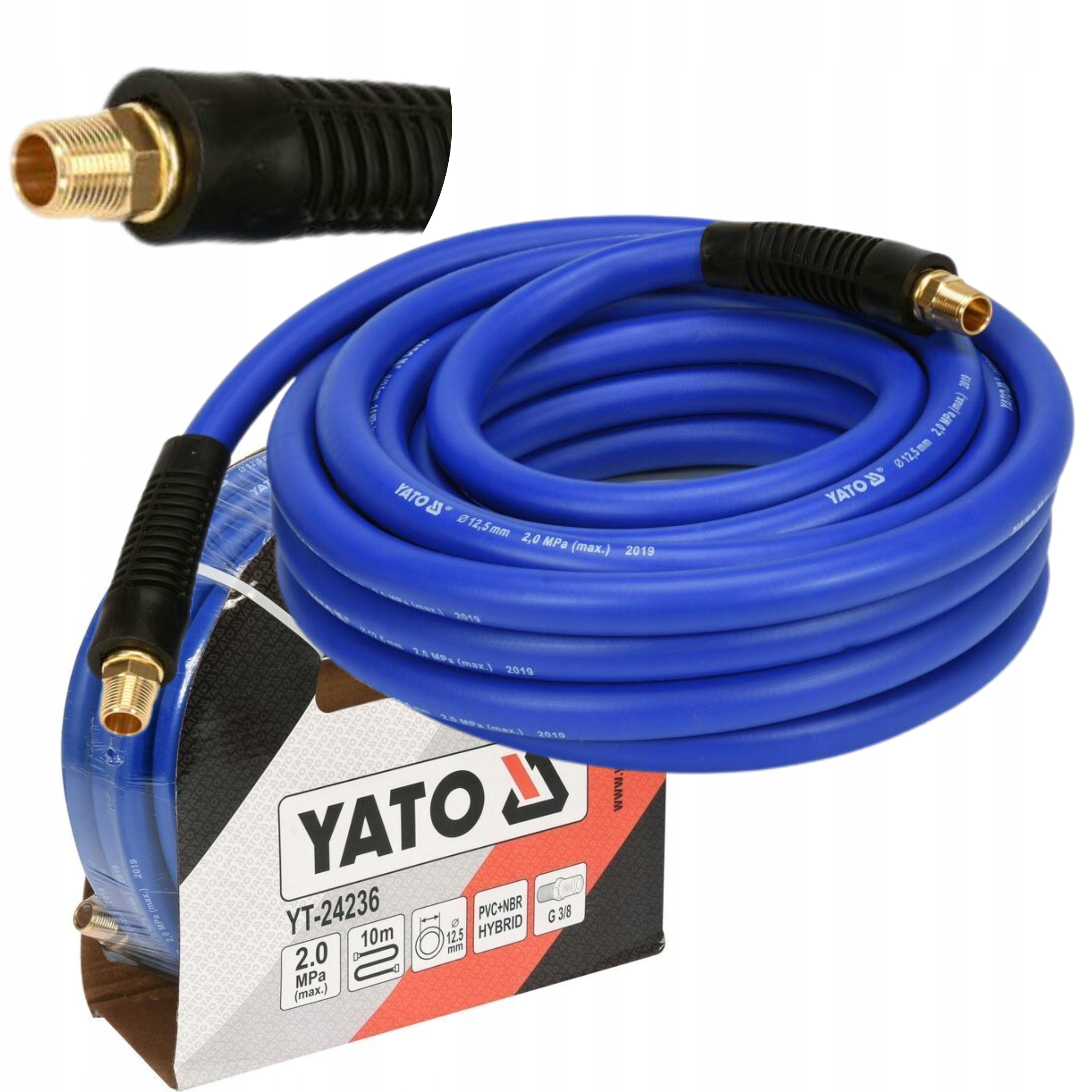 YATO WĄŻ PNEUMATYCZNY HYBRYDOWY 1/2" 10M KOŃCÓWKI G3/8" 20 BAR YT-24236