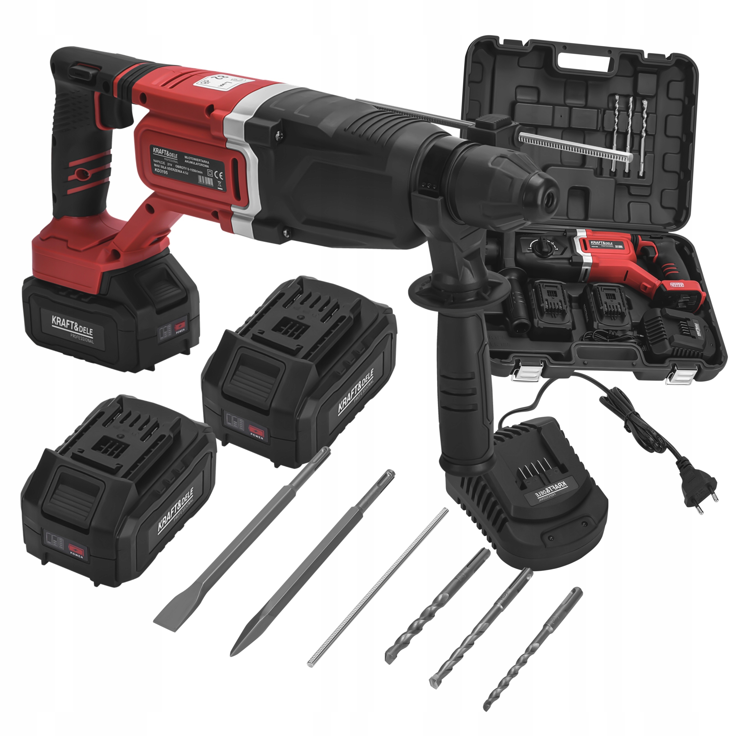 MŁOT UDAROWY AKUMULATOROWY 21V 4,5J SDS+ BEZSZCZOTKOWY 2x4AH WALIZKA KD3195