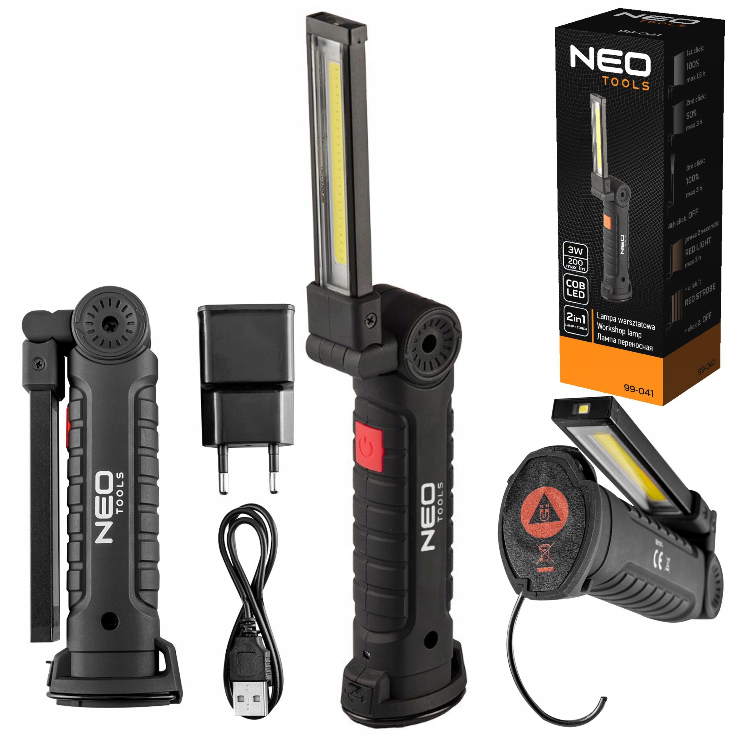 NEO LAMPA LATARKA WARSZTATOWA AKUMULATOROWA 200LM 5FUNKCJI ŚWIECENIA 99-041