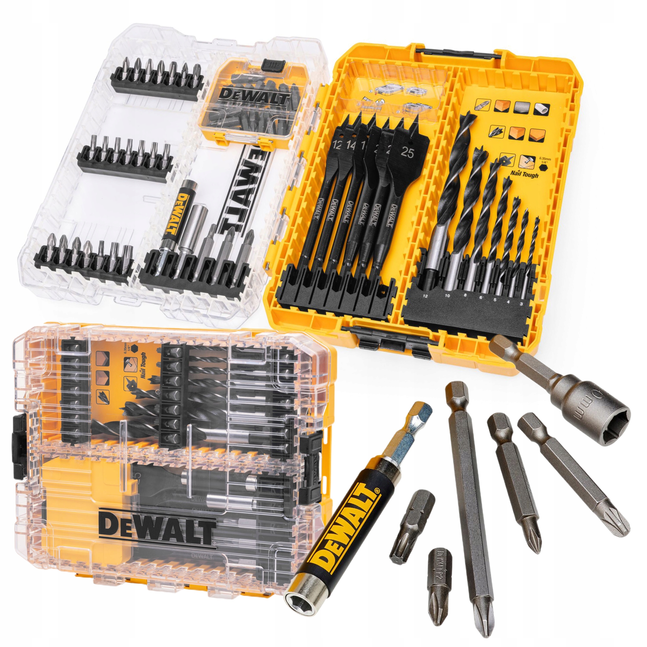 DeWALT ZESTAW 57 el DO WIERCENIA I WKRĘCANIA DO DREWNA BITY WIERTŁA DT70768