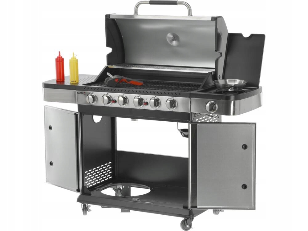 YATO GRILL GAZOWY OGRODOWY 6+1 STAL NIERDZEWNA 20,2kW ŻELIWNY RUSZT PALNIK