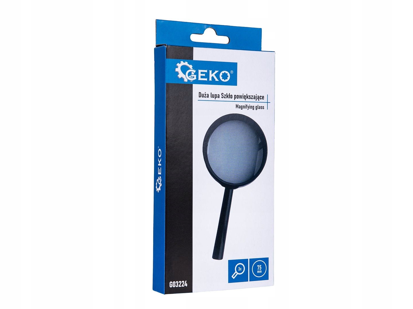 GEKO LUPA KLASYCZNA RĘCZNA CZARNA SZKŁO POWIĘKSZAJĄCE DO CZYTANIA 3X 75MM