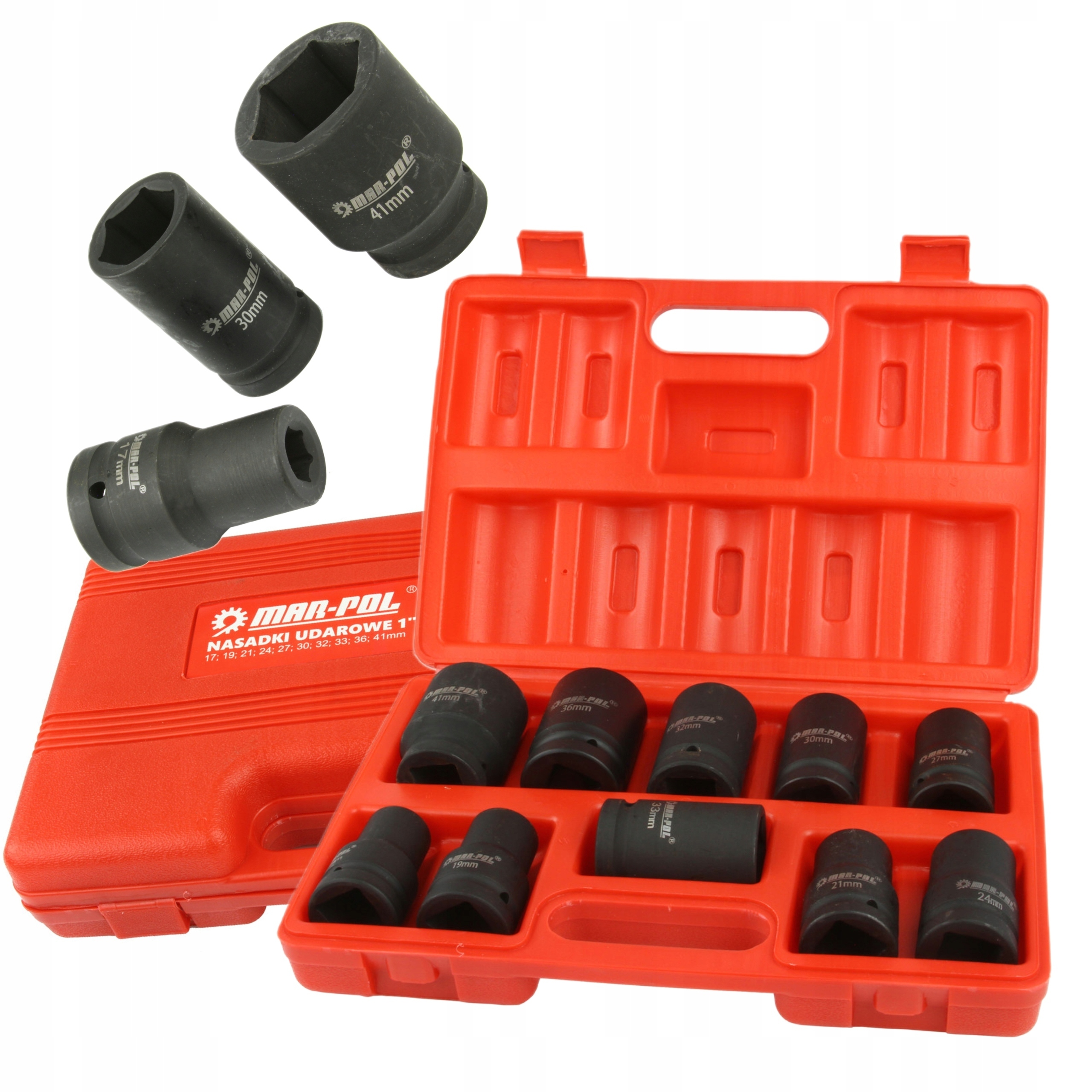 MAR-POL ZESTAW NASADKI UDAROWE 1" 17-41mm 10 SZTUK WALIZKA M58261