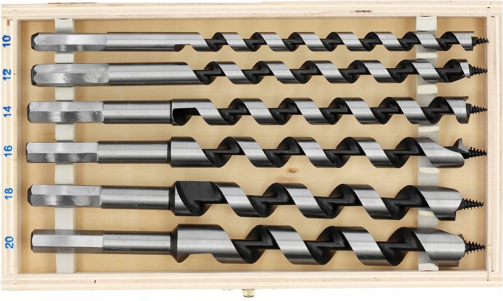 ZESTAW WIERTEŁ DO DREWNA SPIRALNE SZEŚCIOKĄTNE 10 12 14 16 18 20MM 22465