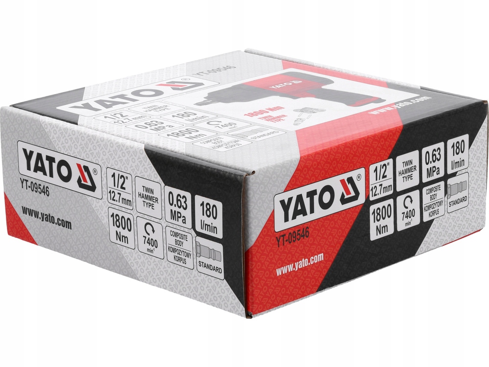 YATO KLUCZ PNEUMATYCZNY KOMPOZYTOWY 1/2” 1800 NM TWIN HAMMER YT-09546
