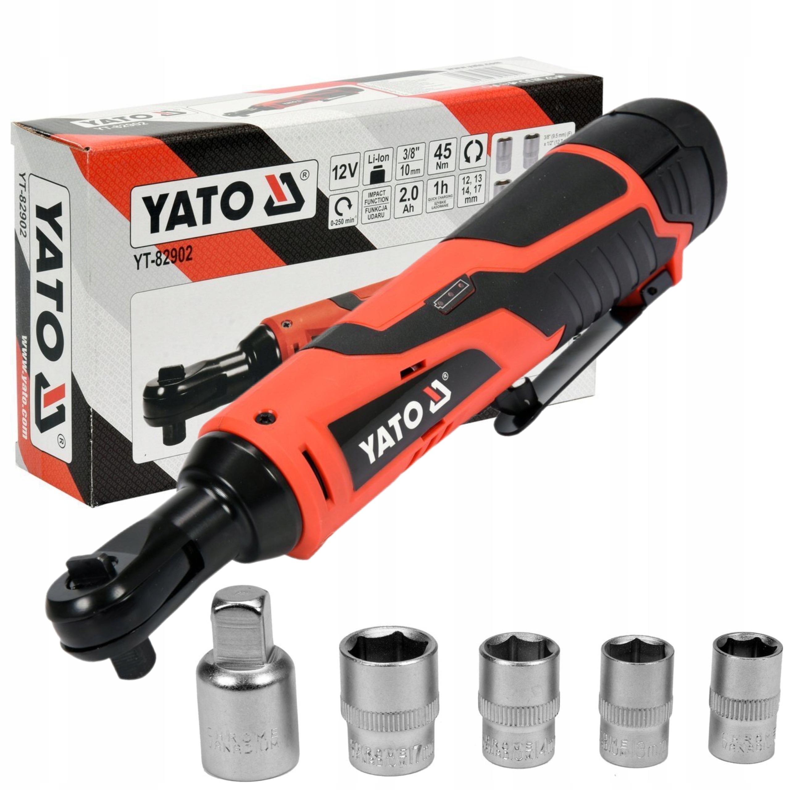 YATO GRZECHOTKA AKUMULATOROWA Udarowa 3/8'' 1/2'' 45Nm 2Ah + 4 NASADKI