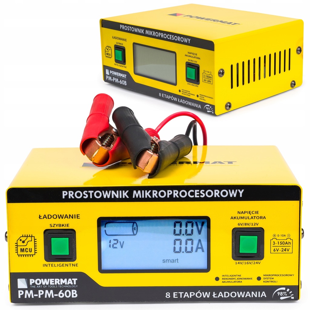 PROSTOWNIK AKUMULATOROWY MIKROPROCESOROWY 6V/24V DUŻY CZYTELNY WYŚWIETLACZ