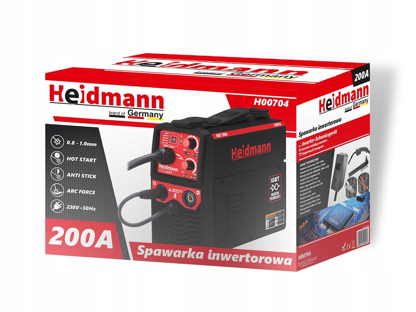 GEKO SPAWARKA INWERTOROWA MIG/MAG, MMA, FLUX HOT START 200A H00704