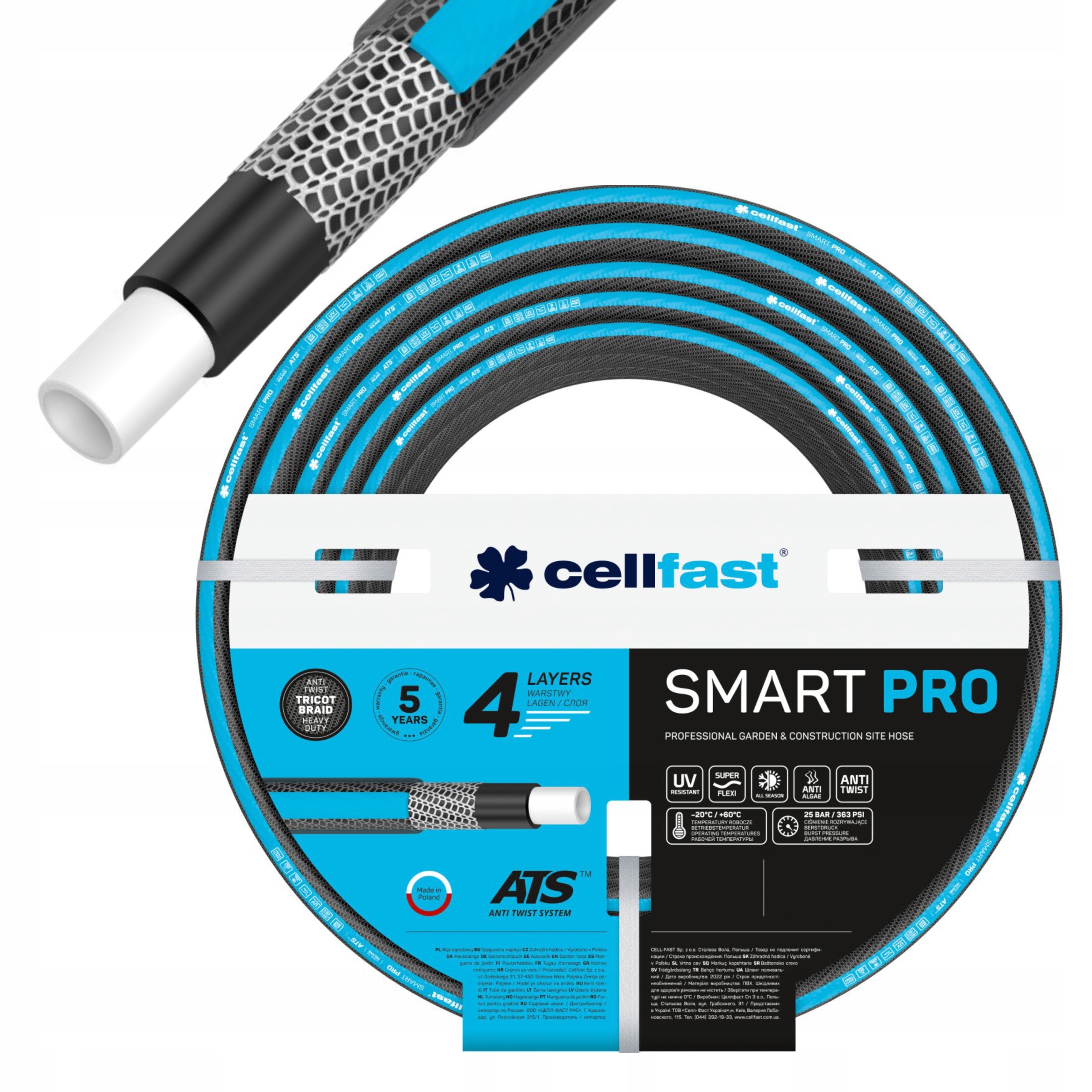 CELLFAST WĄŻ OGRODOWY SMART PRO ATS 4-WARSTWY 1/2" 20m 13-400 POLSKI