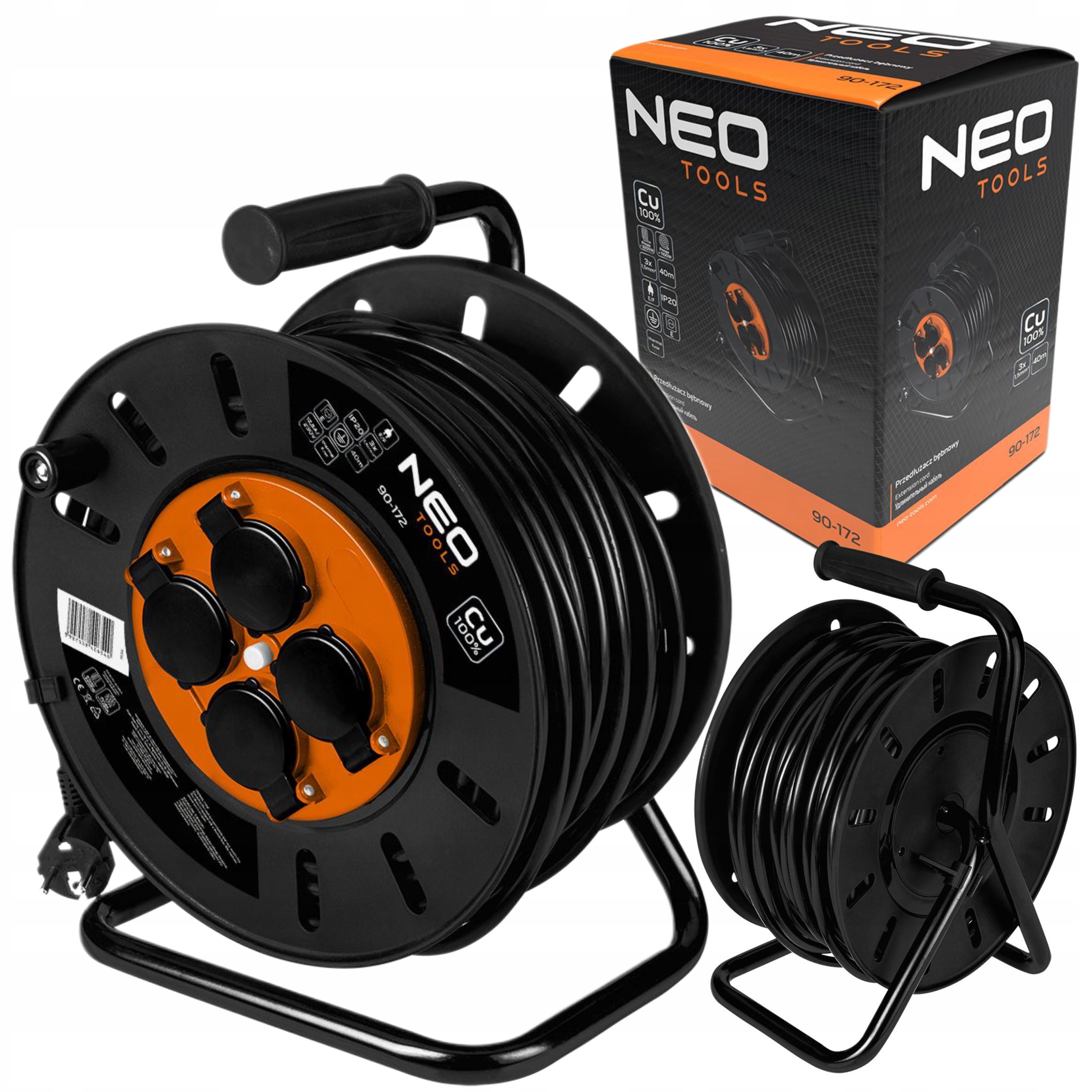 NEO TOOLS PRZEDŁUŻACZ BĘBNOWY 40M 3x1.5mm2 IP44 E/F DO 3200W 4 GNIAZDA
