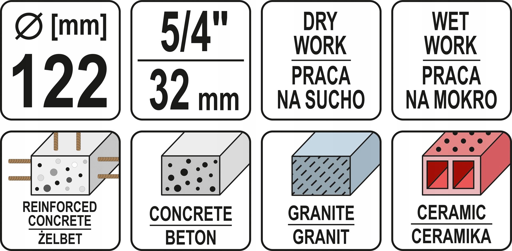YATO WIERTŁO KORONOWE OTWORNICA DO WIERTNICY 122MM WIERTNICA 1 1/4 YT-60377