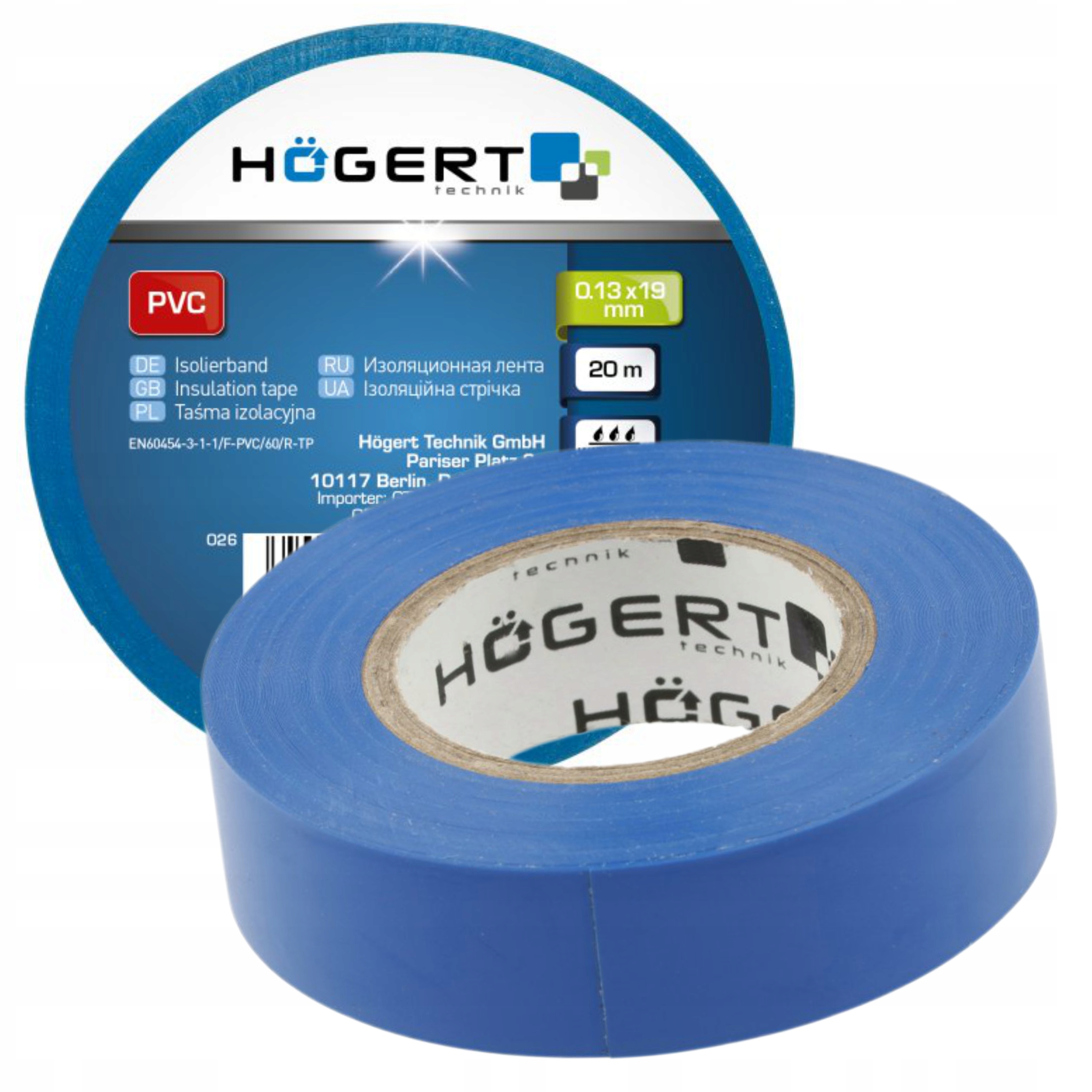 HOGERT TASMA IZOLACYJNA PVC NIEBIESKA 20m 0,13x19mm WATERPROOF HT1P283
