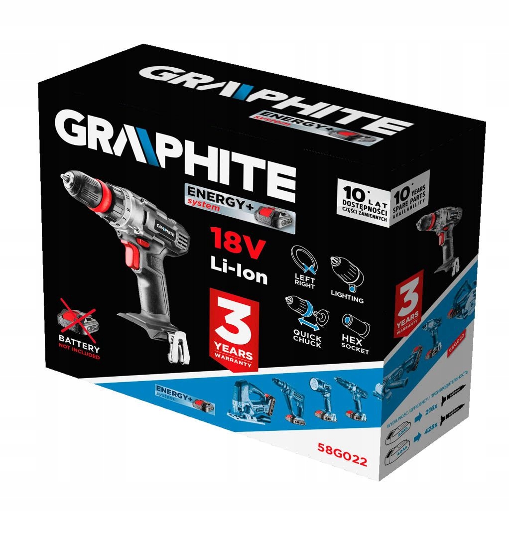 WIERTARKO WKRĘTARKA 18V + 2Ah GRAPHITE Energy+