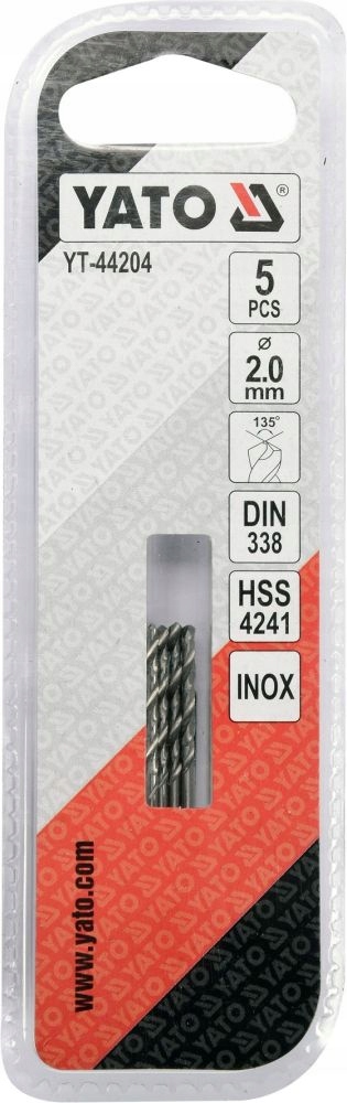 YATO WIERTŁO DO METALU HSS PREMIUM 2,0MM DO WIERCENIA W STALI INOX 5 SZTUK